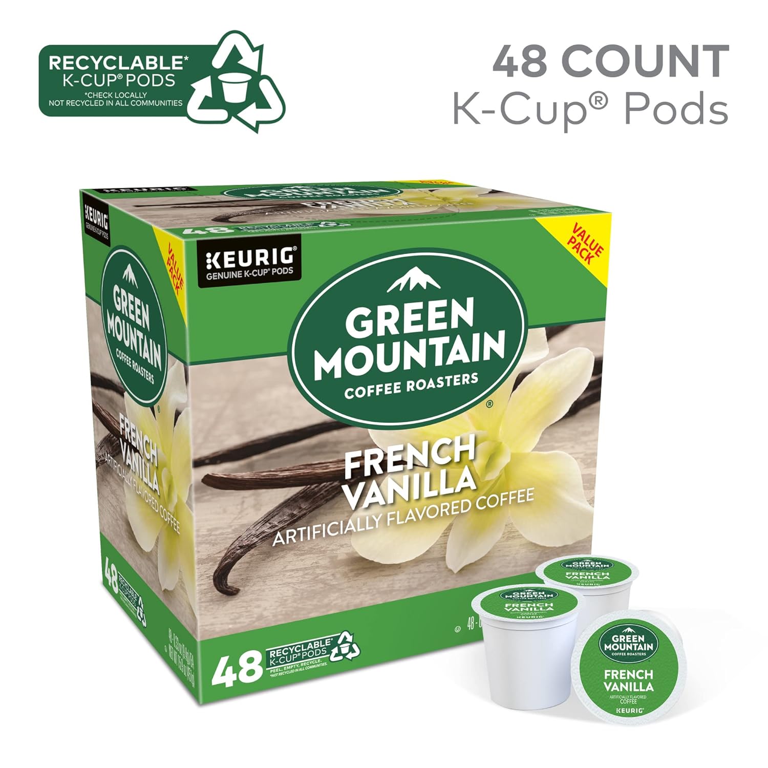 Green Mountain Coffee Roasters Caramel Vanilla Cream Keurig Single-Serve K-Cup pods, Light Roast Coffee, 72 Count (6 Packs of 12)