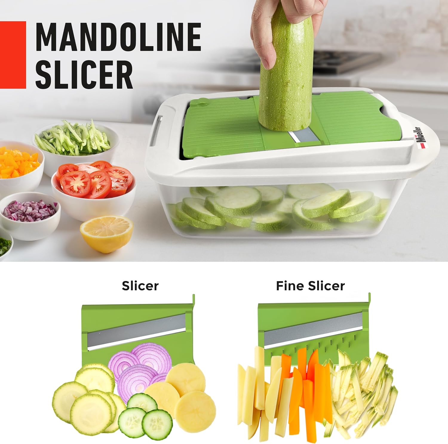 Mueller Pro-Series 10-in-1, 8 Blade Vegetable Chopper, Onion Mincer, Cutter, Dicer, Egg Slicer with Container, French Fry Cutter, Potato Slicer, Home Essentials & Kitchen Gadgets, Salad Chopper