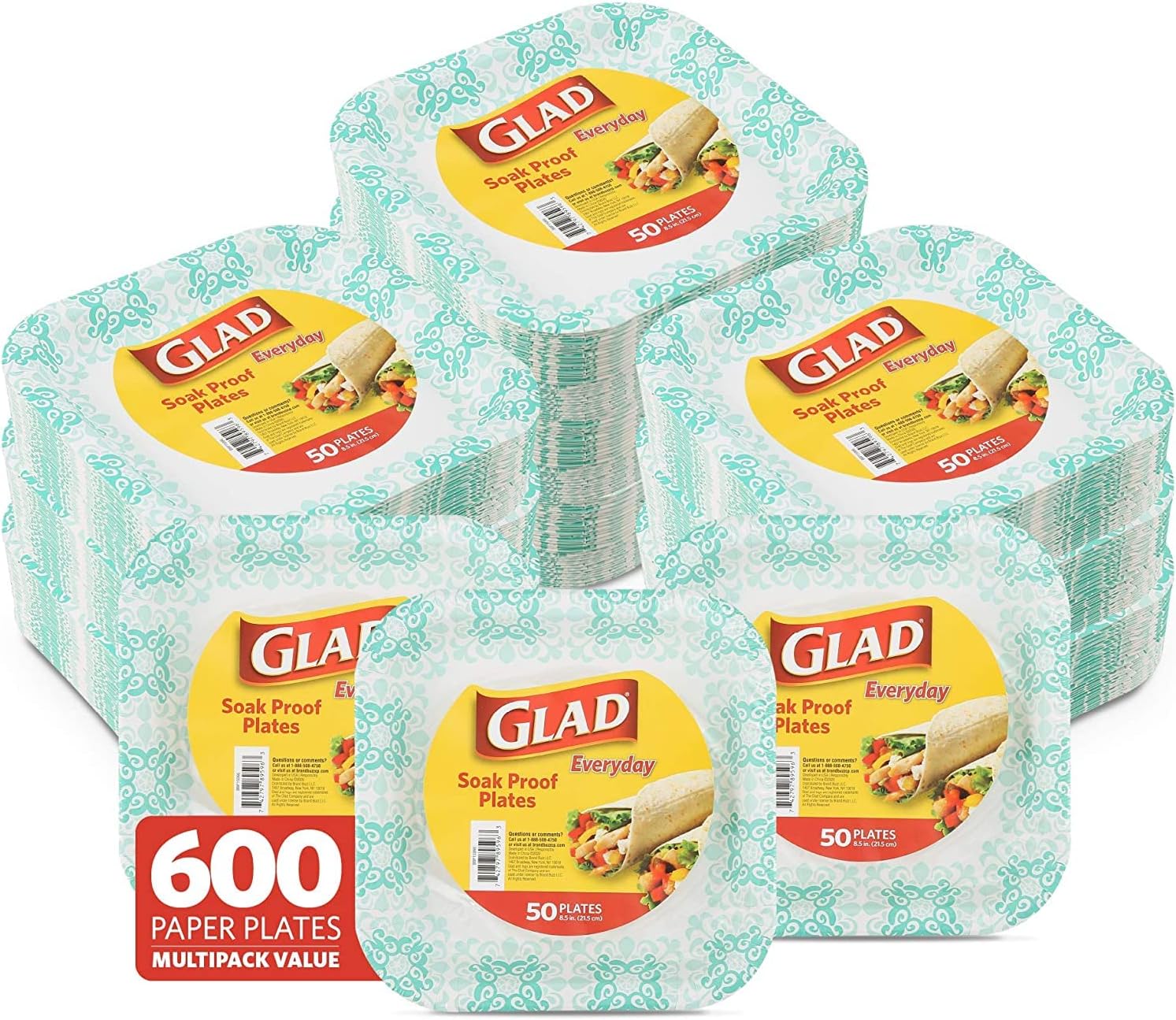 Glad Square Disposable Paper Plates for All Occasions | Soak Proof, Cut Proof, Microwaveable Heavy Duty Disposable Plates | 8.5