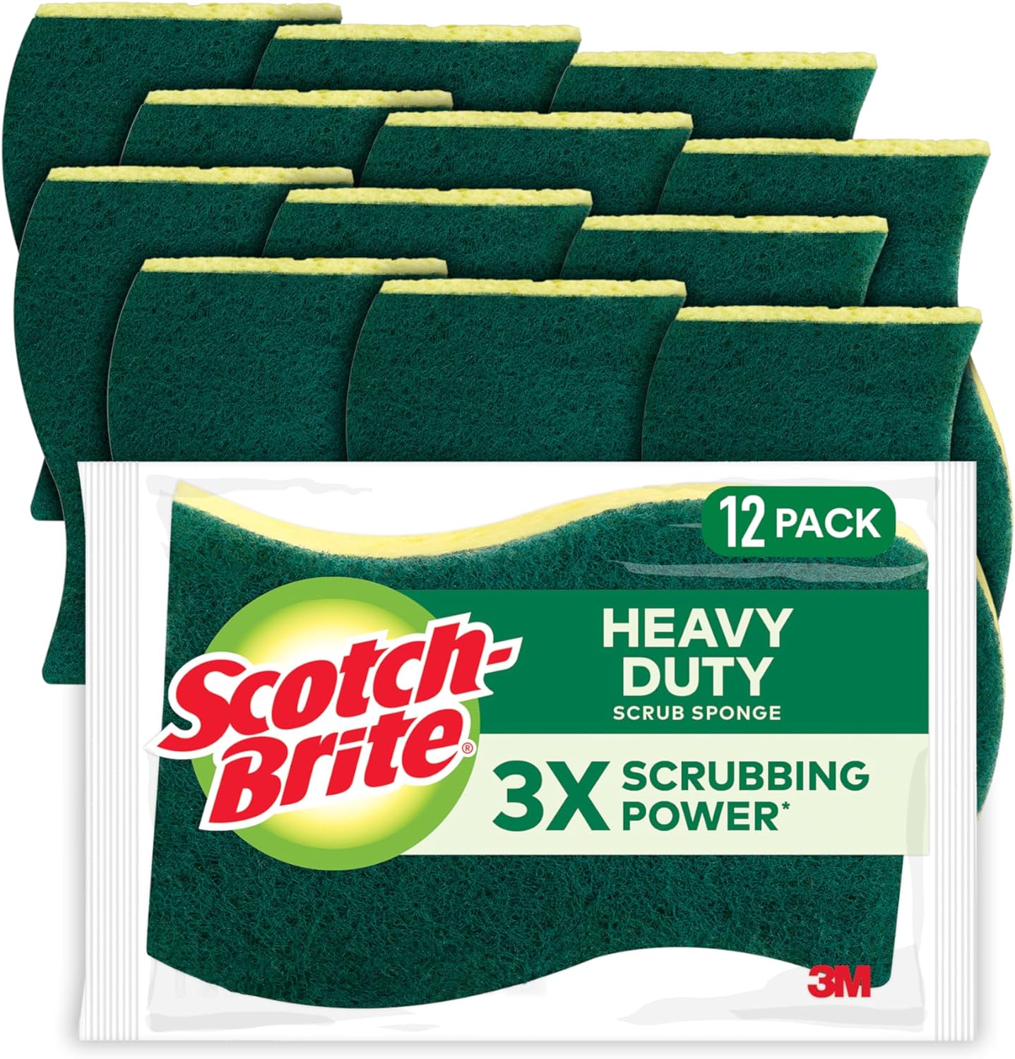 Scotch-Brite Heavy Duty Scrub Sponges, Sponges for Cleaning Kitchen and Household, Heavy Duty Sponges Safe for Non-Coated Cookware, 6 Scrubbing Sponges
