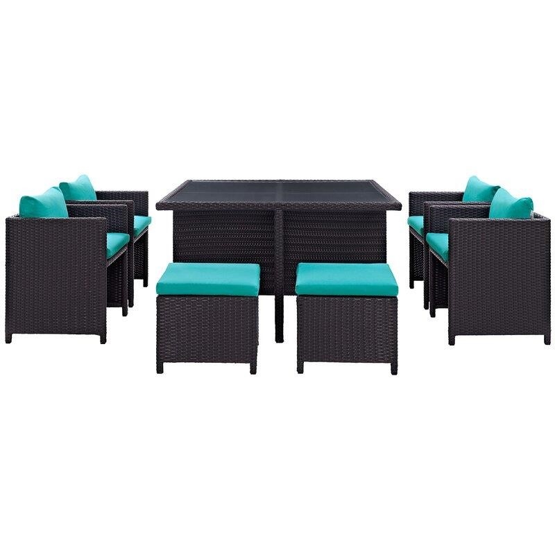 Travers Square 51'' Long Dining Set with Cushions