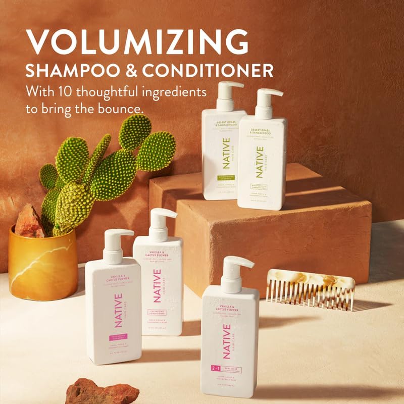 Native Shampoo and Conditioner Set | Sulfate Free, Paraben Free, Dye Free, with Naturally Derived Clean Ingredients| 16.5 oz (Coconut & Vanilla, Moisturizing), 2, 1.3 ounces