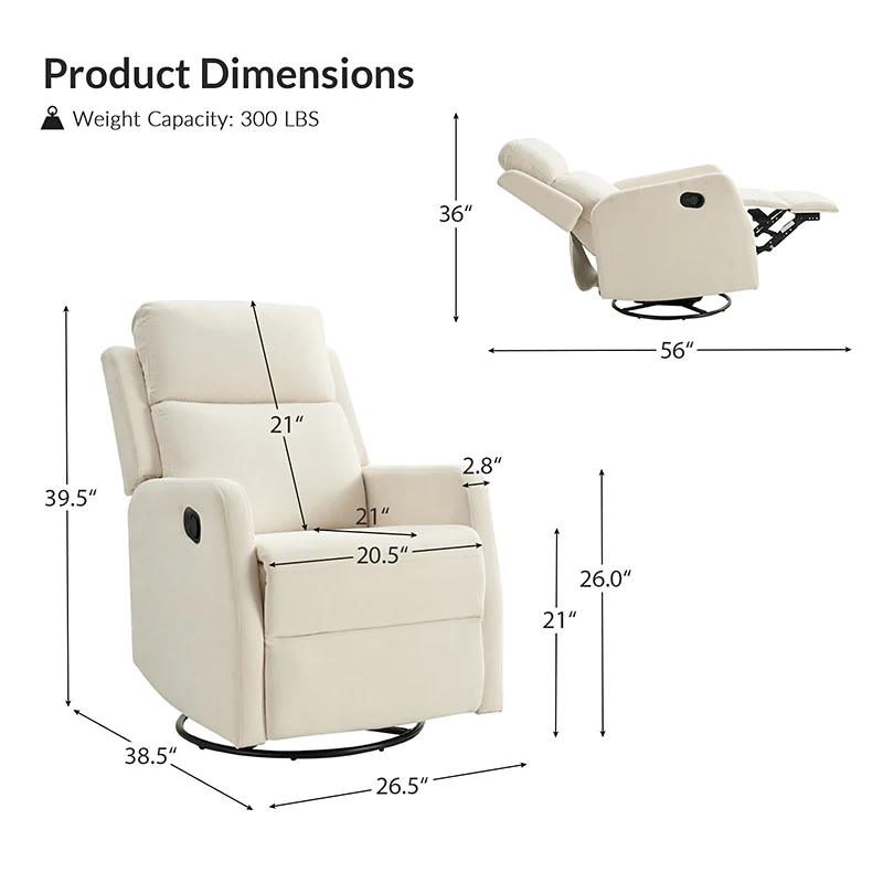 Nicasio Swivel Rocker Recliner with Anti-water Fabric