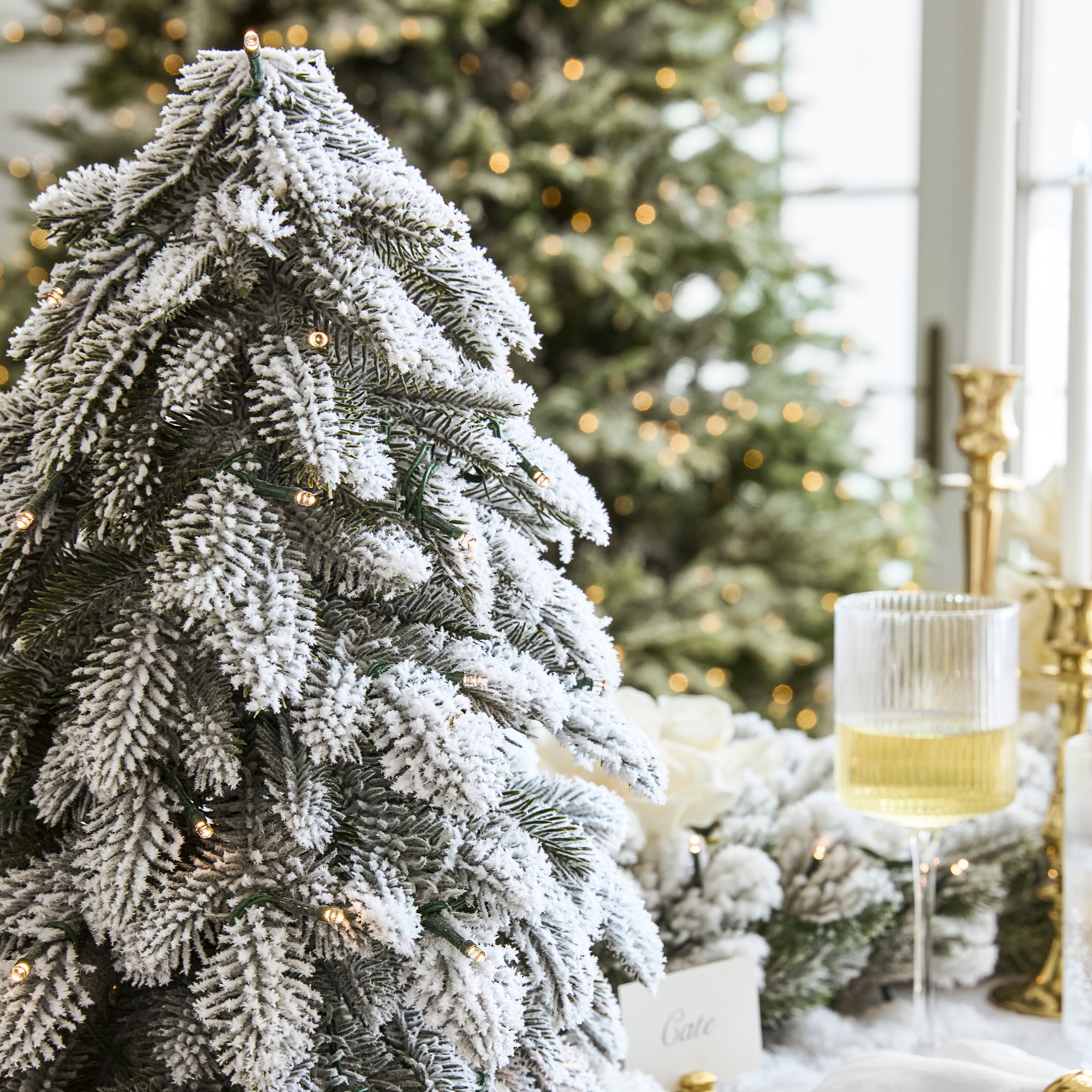 Jeff Leatham x Williams Sonoma Winter White Faux Tabletop Tree with Twinkle Lights