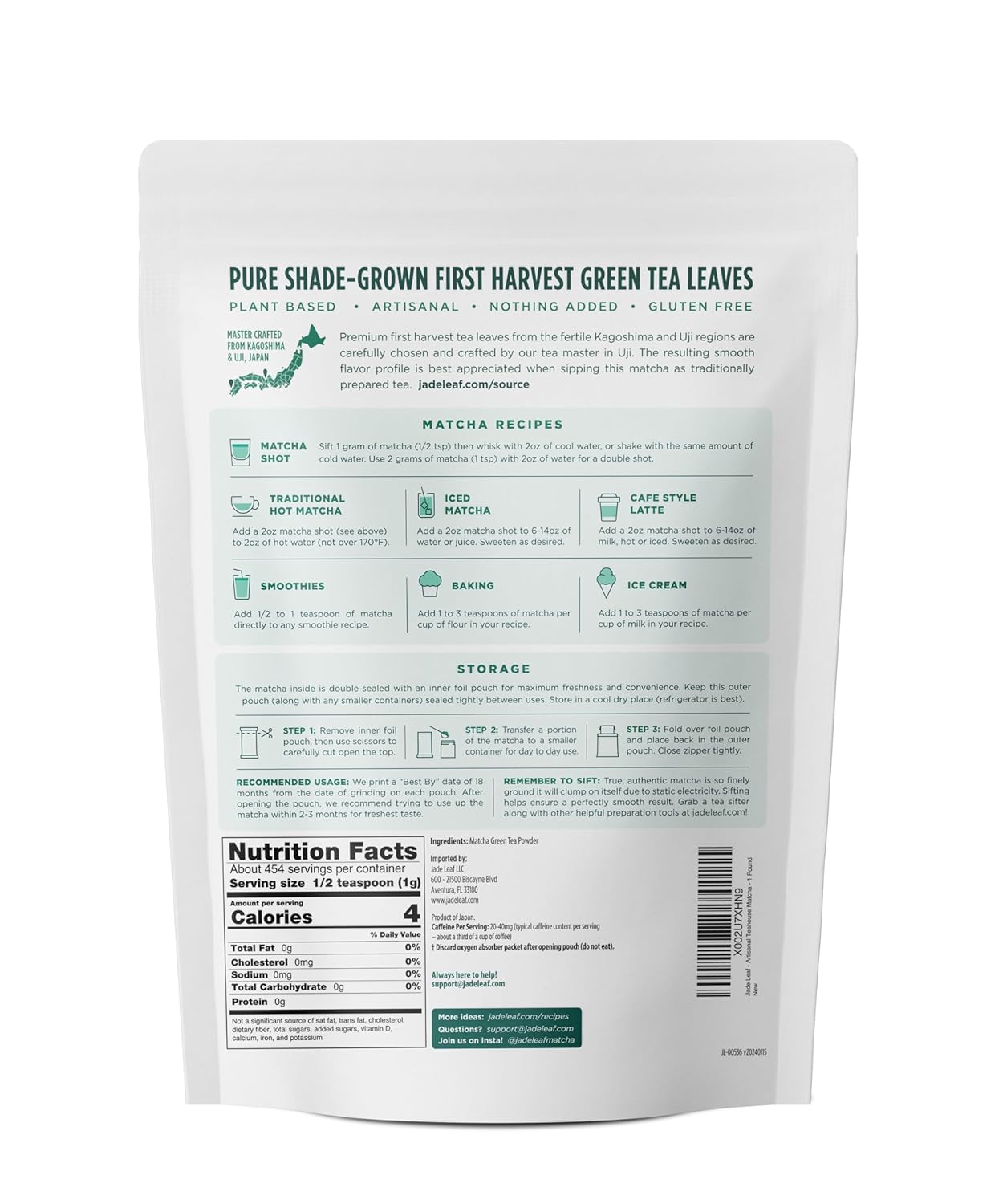 Jade Leaf Matcha Organic Green Tea Powder - Culinary Grade Premium Second Harvest - Authentic Japanese Origin (1.06 Ounce Pouch)