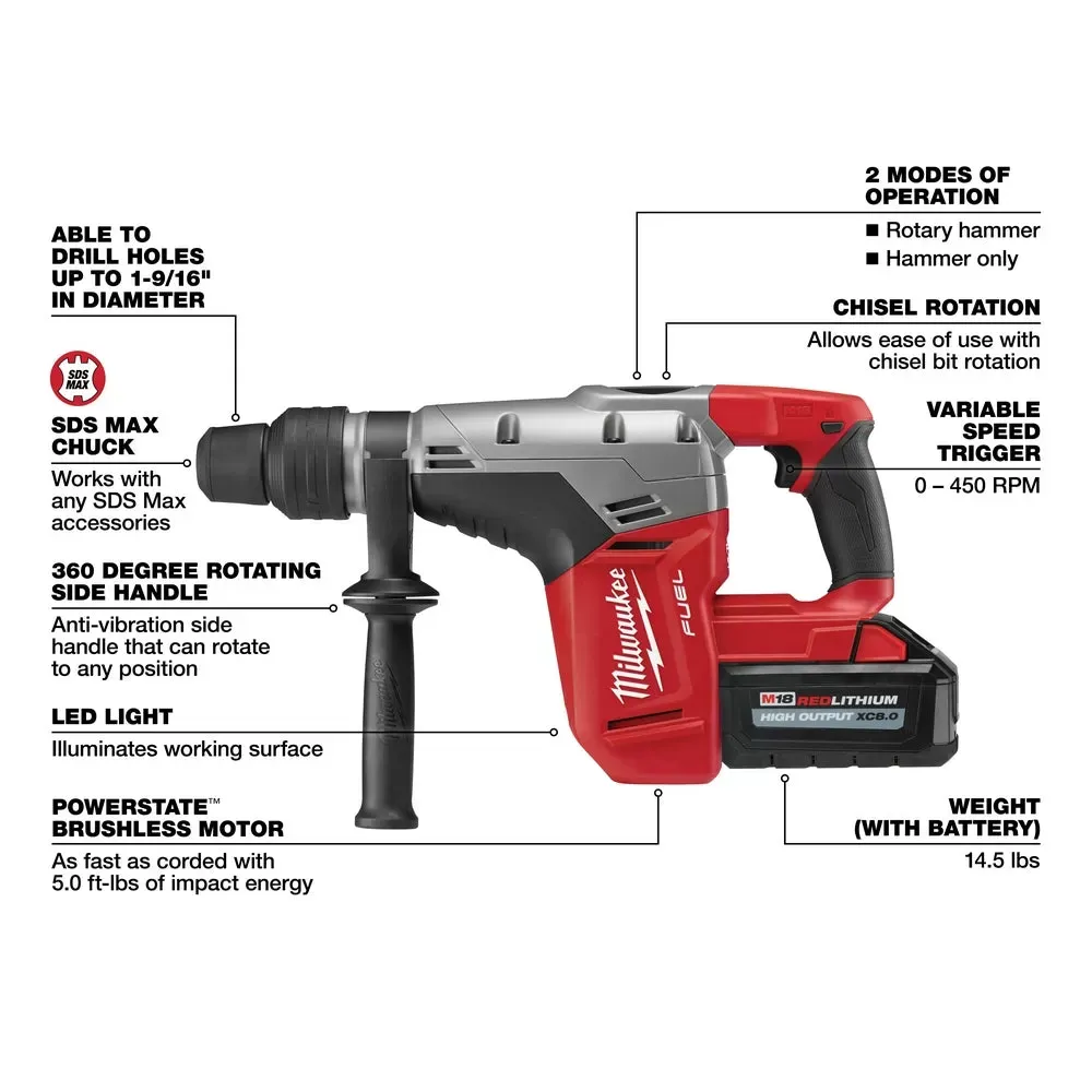 Milwaukee Pre-Sale 2717-22HD M18 FUEL 18V 1-9/16-Inch SDS Max Hammer Drill Kit