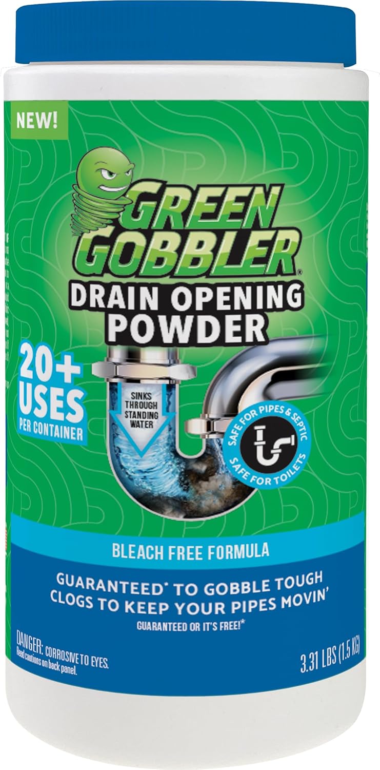 Green Gobbler Drain Clog Remover & Drain Cleaner Powder | 20+ Treatments | Drain Maintenance Breaks Down Grease, Paper, Fat & Oil | Septic Safe