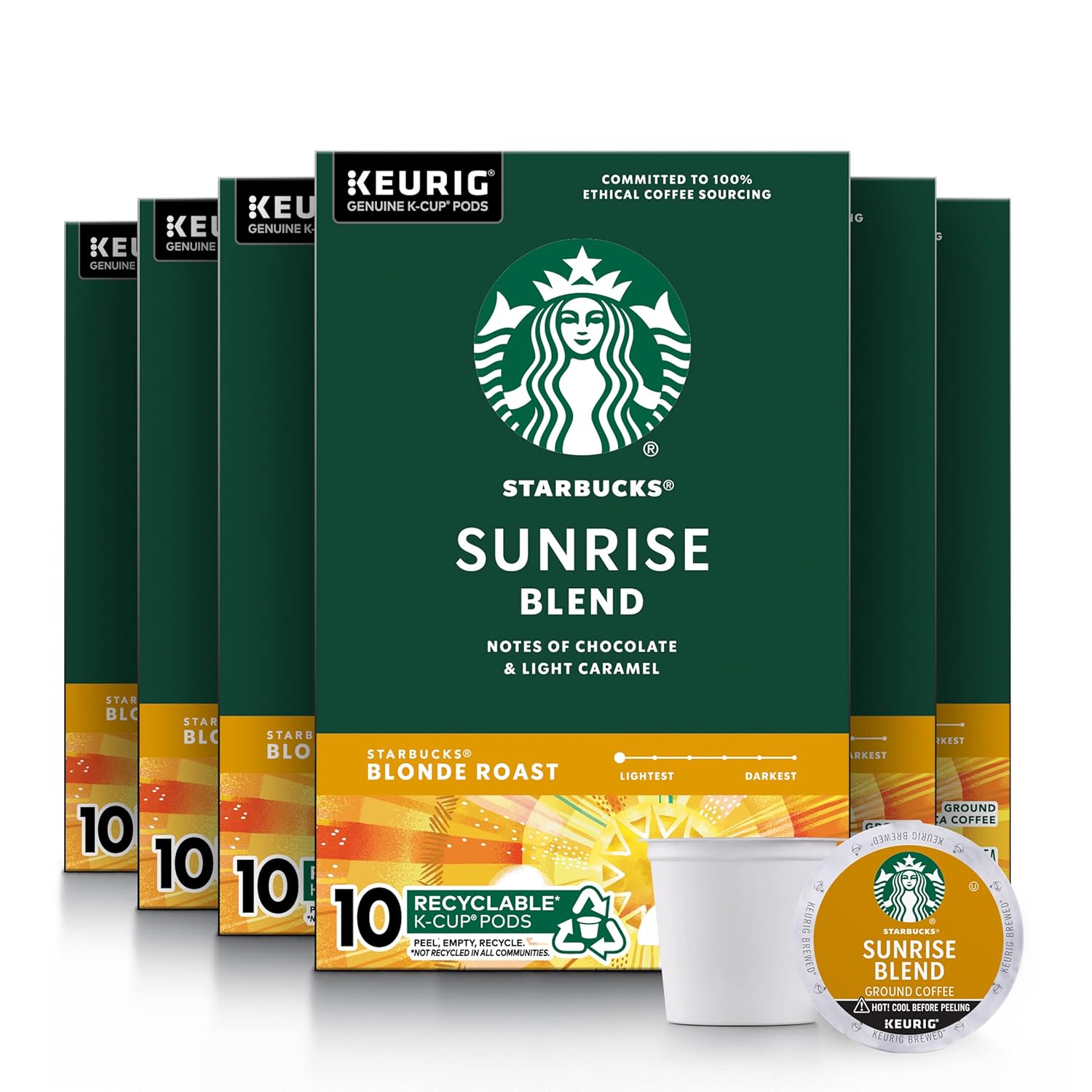 Starbucks K-Cup Coffee Pods, Starbucks Blonde Roast Coffee, Veranda Blend for Keurig Brewers, 100% Arabica, 6 boxes (60 pods total)