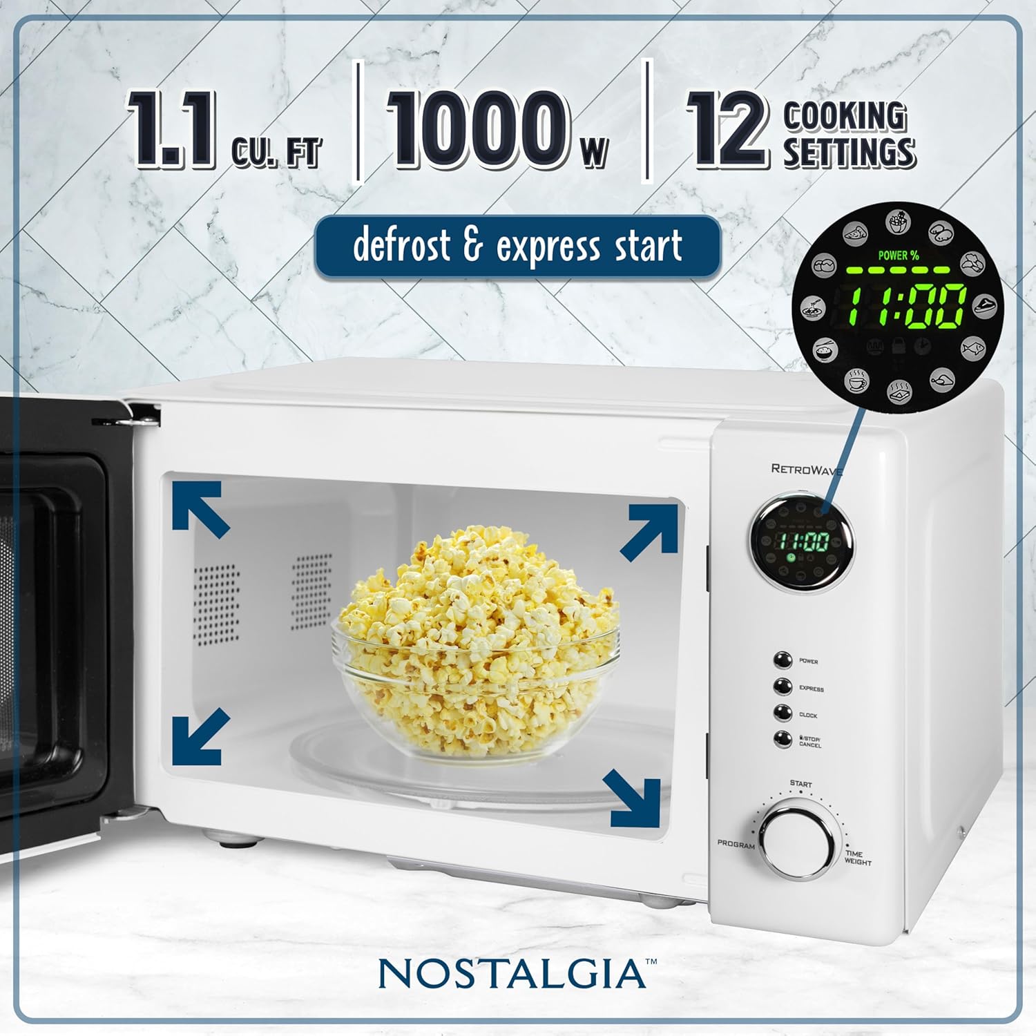 Nostalgia Retro Compact Countertop Microwave Oven - 0.7 Cu. Ft. - 700-Watts with LED Digital Display - Child Lock - Easy Clean Interior - Aqua