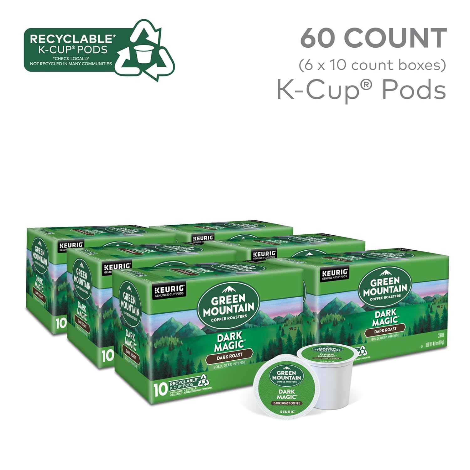 Green Mountain Coffee Roasters Dark Magic Keurig Single-Serve K-Cup Pods, Dark Roast Coffee, 72 Count (6 Packs of 12)