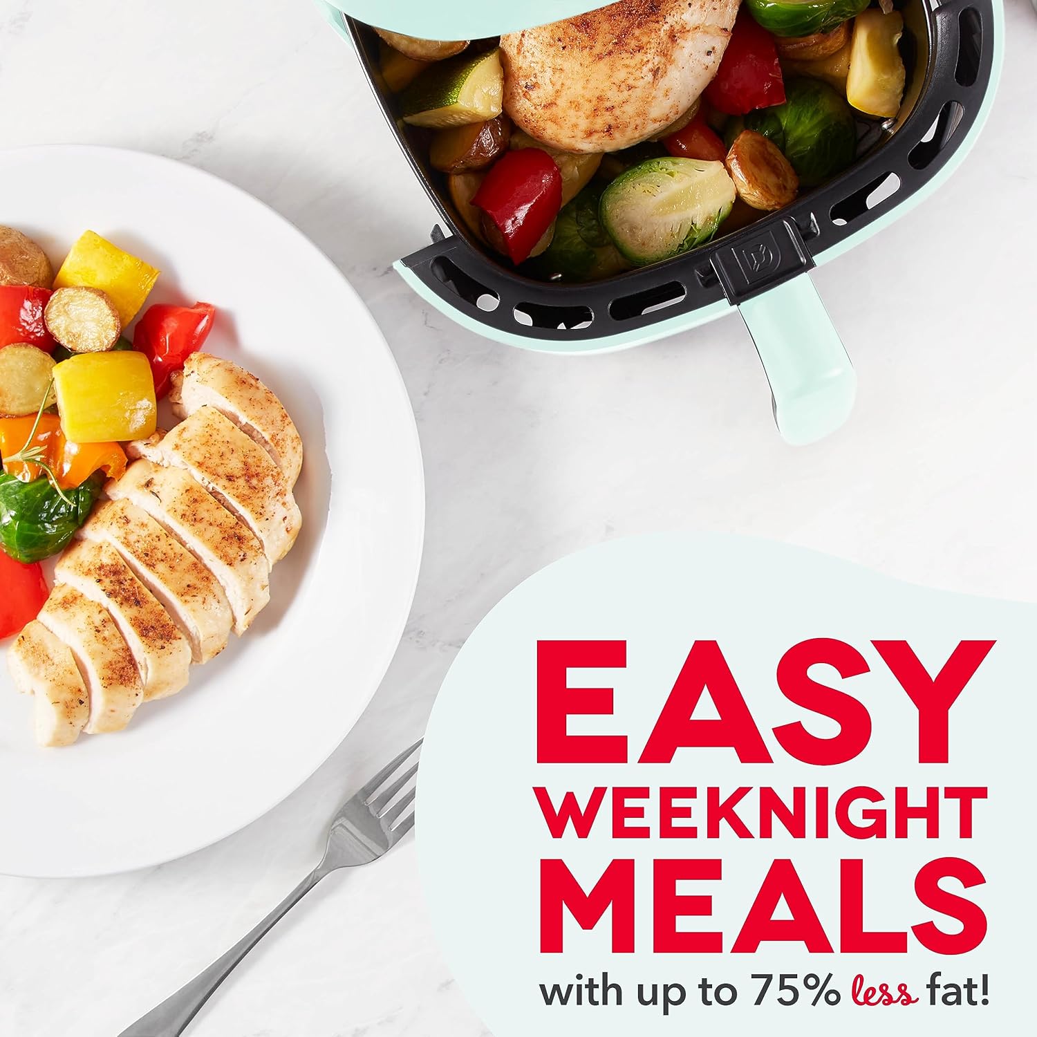 DASH Tasti-Crisp™ Electric Air Fryer Oven, 2.6 Qt., Aqua – Compact Air Fryer for Healthier Food in Minutes, Ideal for Small Spaces - Auto Shut Off, Analog, 1000-Watt