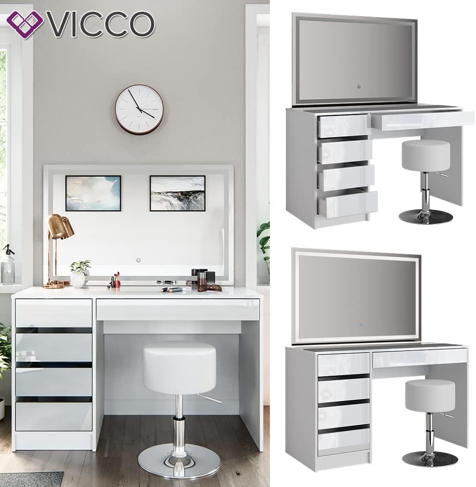 Vicco Sherry Dressing Table Sonoma / White 120 cm with LED Mirror and Stool