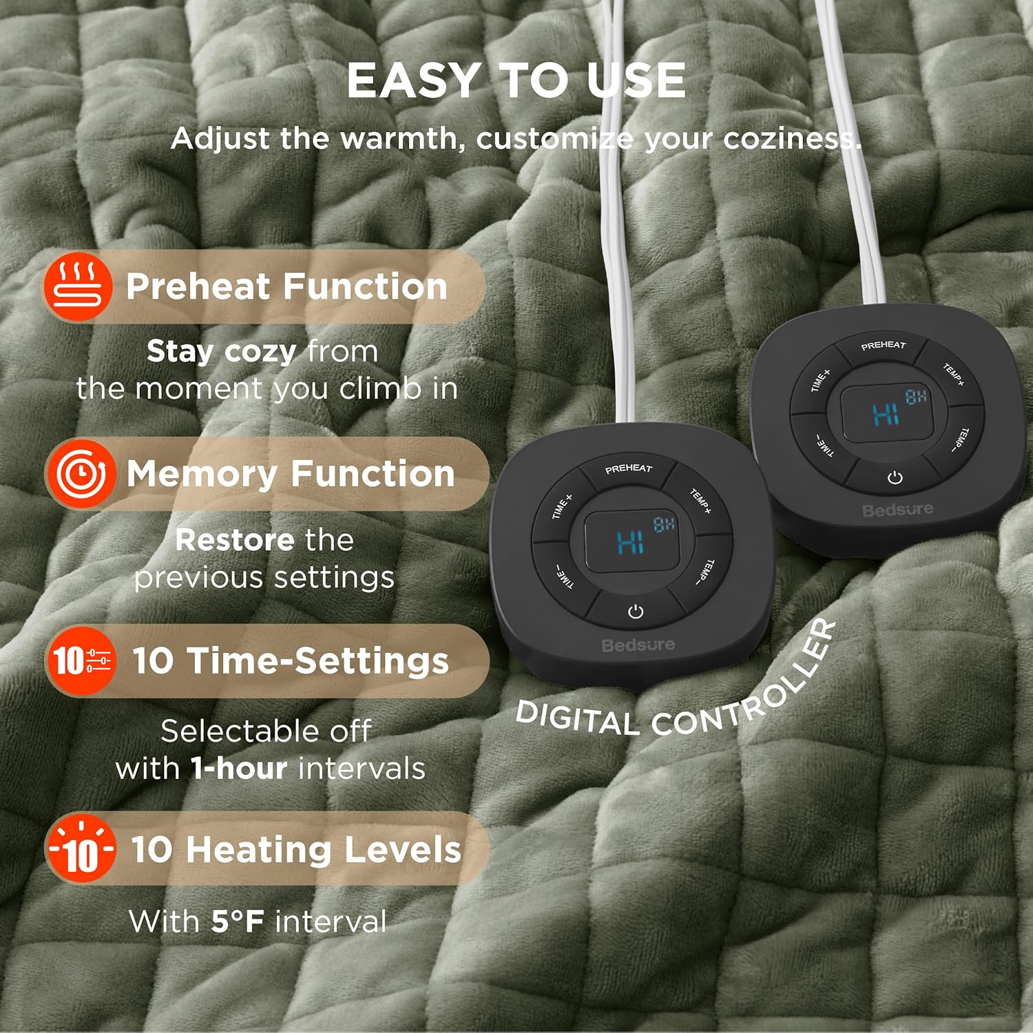 Bedsure Heated Blanket Electric Throw - Soft Flannel Electric Blanket, Heating Blanket with 4 Time Settings & 6 Heat Settings, Warm Blanket Gift for Grandma (50x60 inches, Grey)