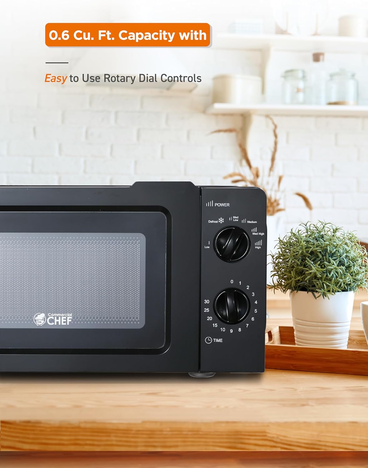COMMERCIAL CHEF 0.6 Cubic Foot Microwave with 6 Power Levels, Small Microwave with Grip Handle, 700W Countertop Microwave with 30 Minute Timer and Mechanical Dial Controls, White