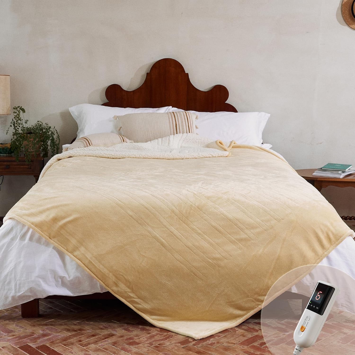 GOTCOZY Heated Blanket Electric Throw 50''X60''- Soft Silky Plush Electric Blanket with 4 Heating Level & 3 Hour Auto Off Heating Blanket, ETL Certified Machine Washable (Rose Dust)