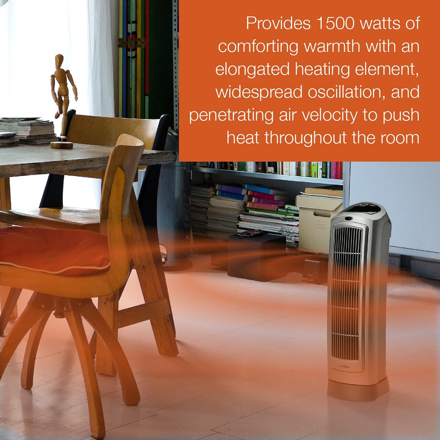 Lasko Oscillating Digital Ceramic Tower Heater for Home with Adjustable Thermostat, Timer and Remote Control, 23 Inches, 1500W, Silver, 755320, 8.5″L x 7.25″W x 23″H, Silver