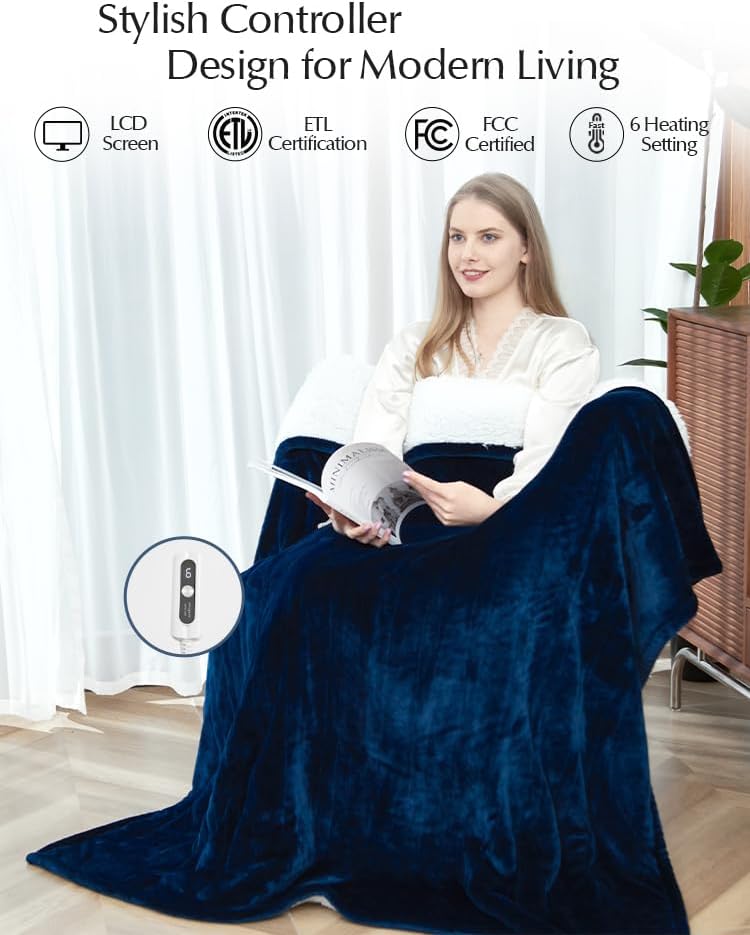 Heated Blanket Throw Size, Soft and Cozy Electric Heating Blanket for Bed, Automatic Safety System 6 Heating Levels & 4 Hours Auto-Off, 50