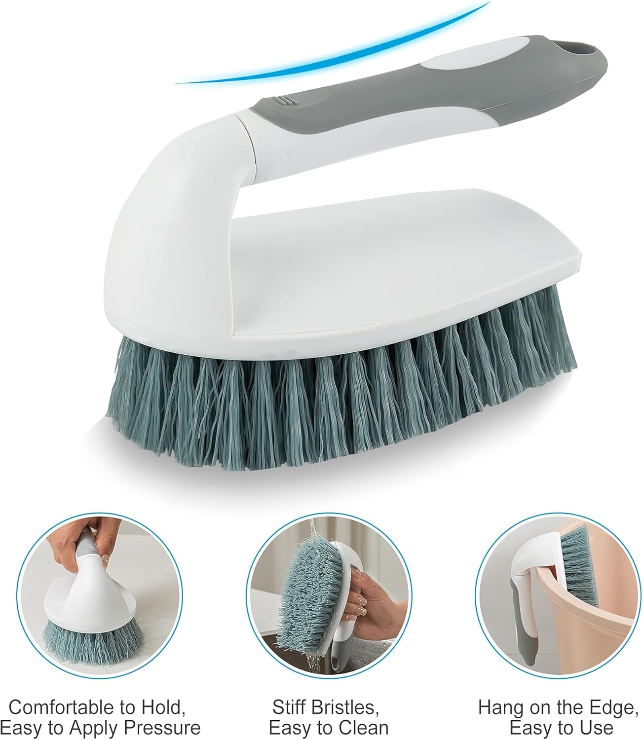 BOOMJOY Floor Scrub Brush with Long Handle, 2 in 1 Scrape and Brush, Stiff Bristles Floor Scrubber, Deck Brush for Cleaning Bathroom, Patio, Garage, Kitchen, Bath, Tile