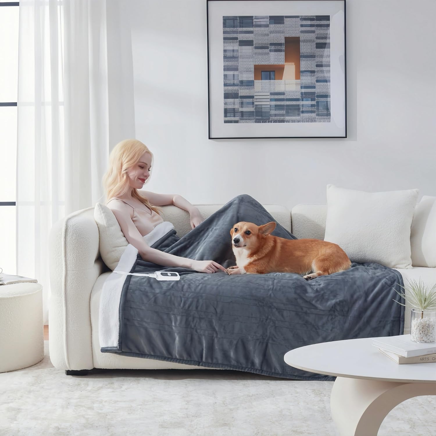 Heated Blanket Throw Size, Soft and Cozy Electric Heating Blanket for Bed, Automatic Safety System 6 Heating Levels & 4 Hours Auto-Off, 50