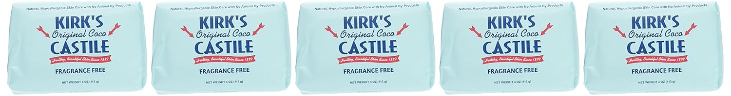 Kirk's Castile Bar Soap for Men, Women & Children - Made With Premium Coconut Oil, Sensitive Skin Formula, Vegan, Non GMO, Original Fresh Scent, 4 oz. Bars, 6 Pack