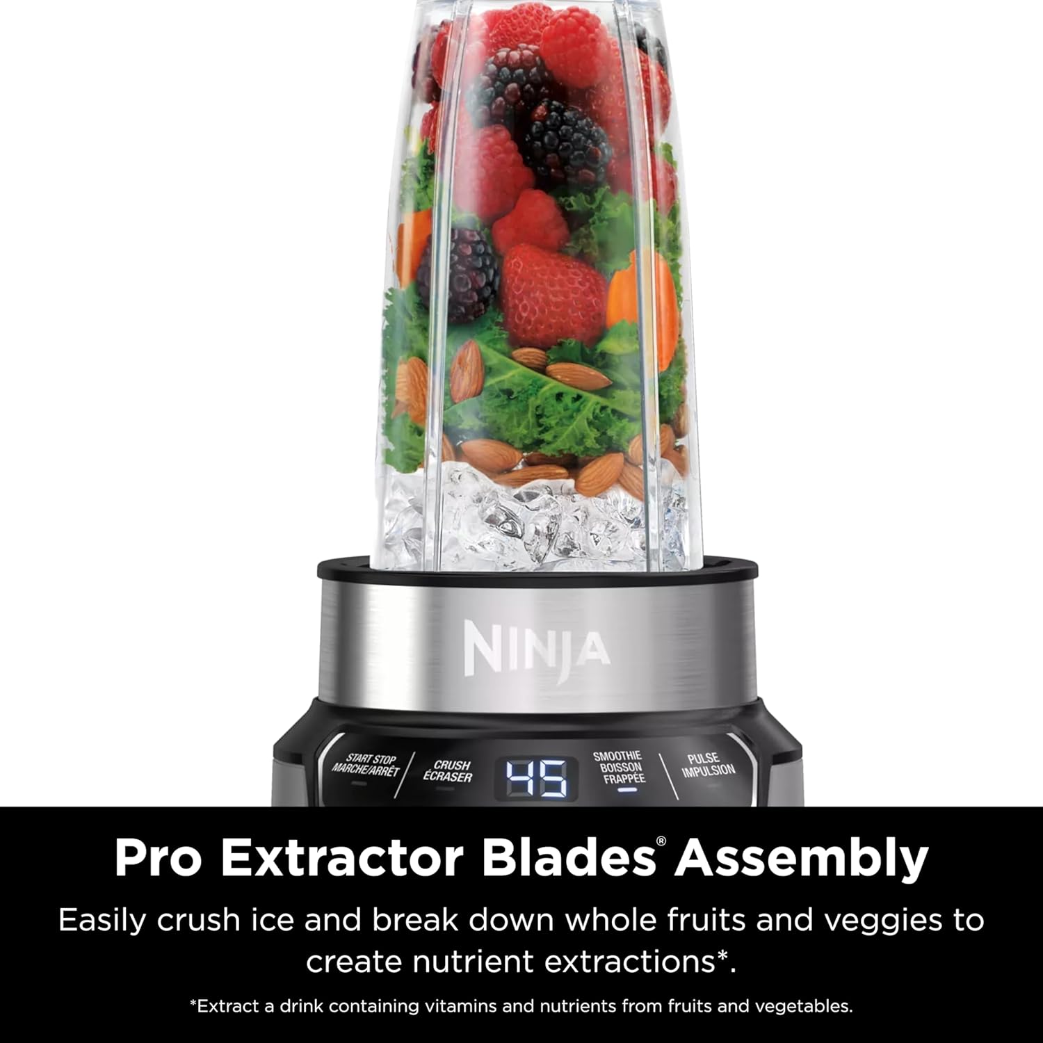 Ninja BN301 Nutri-Blender Plus Compact Personal Blender, 900-Peak-Watt Motor, Frozen Drinks, Smoothies, Sauces & More, (3) 20 oz. To-Go Cups, (2) Spout-Lids (1) Storage-Lid, Dishwasher Safe, Silver