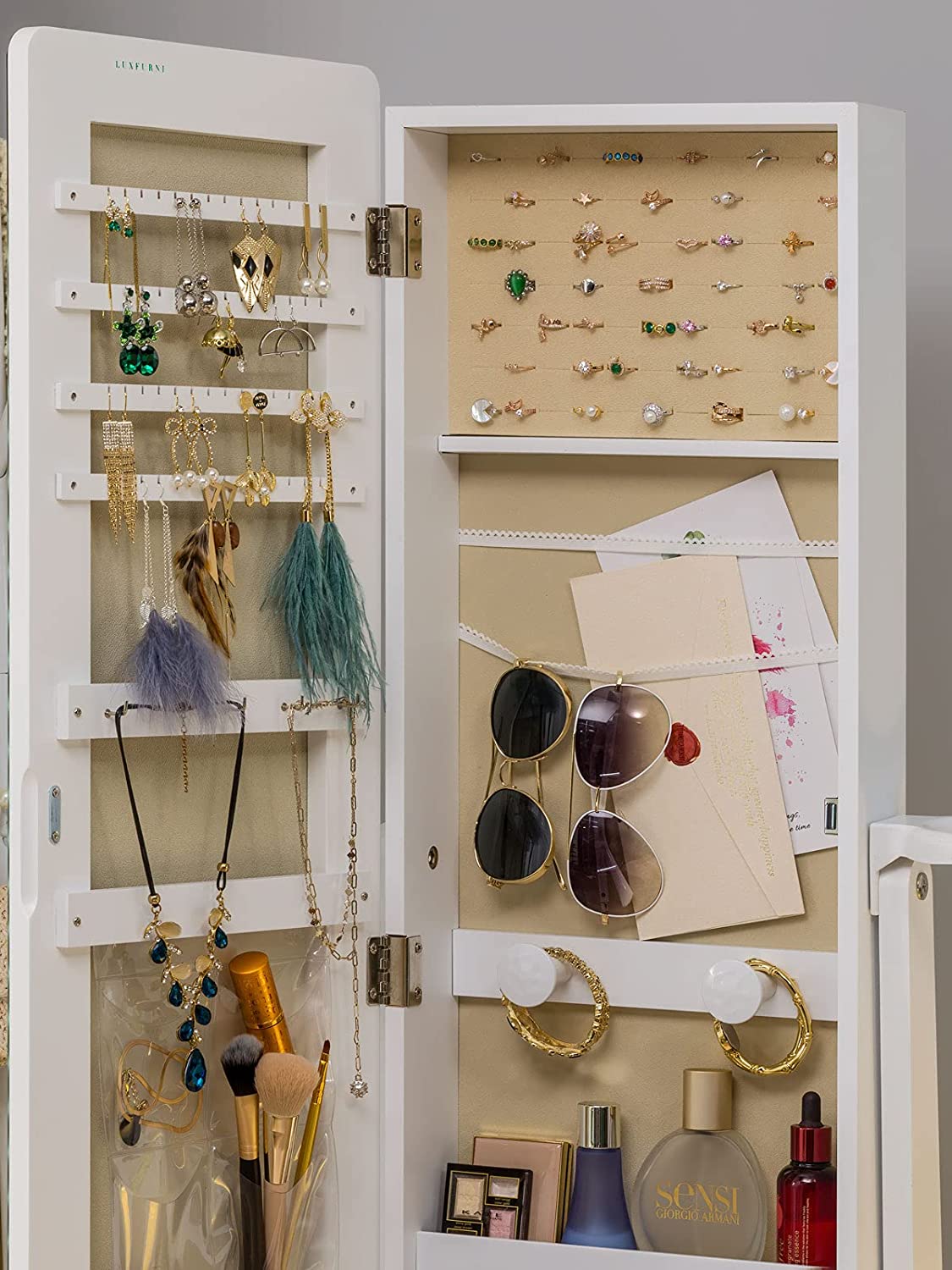 Joyce 9 Full Length LED Mirror Jewelry Armoire - White