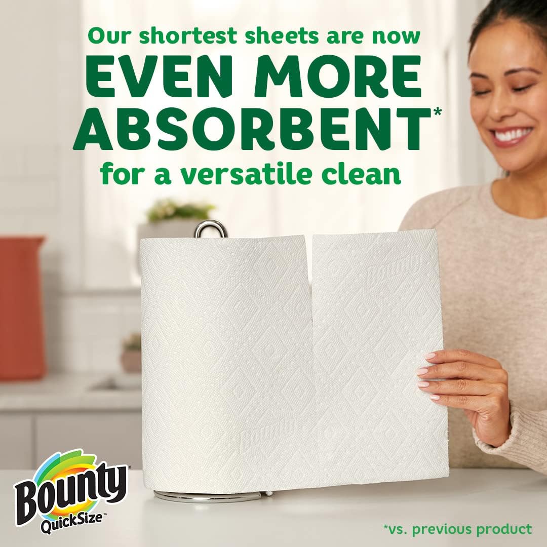 Bounty Quick Size Paper Towels, White, 8 Family Rolls = 20 Regular Rolls (Packaging May Vary)