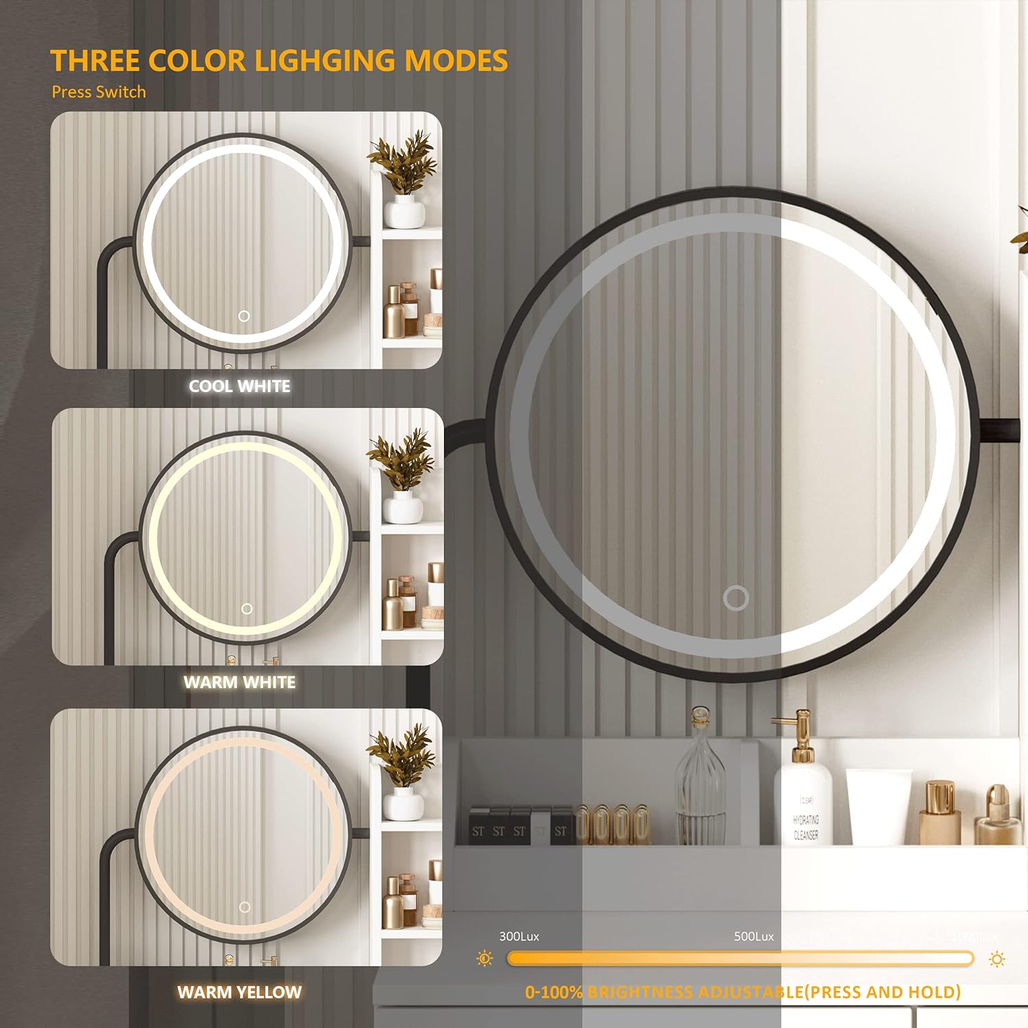 Makeup Vanity Desk with Mirror and Lights, Cute Vanity Makeup Table, Small Vanity Table for Bedroom with Lots Storage, 3 Lighting Modes, 31.5in(L)…