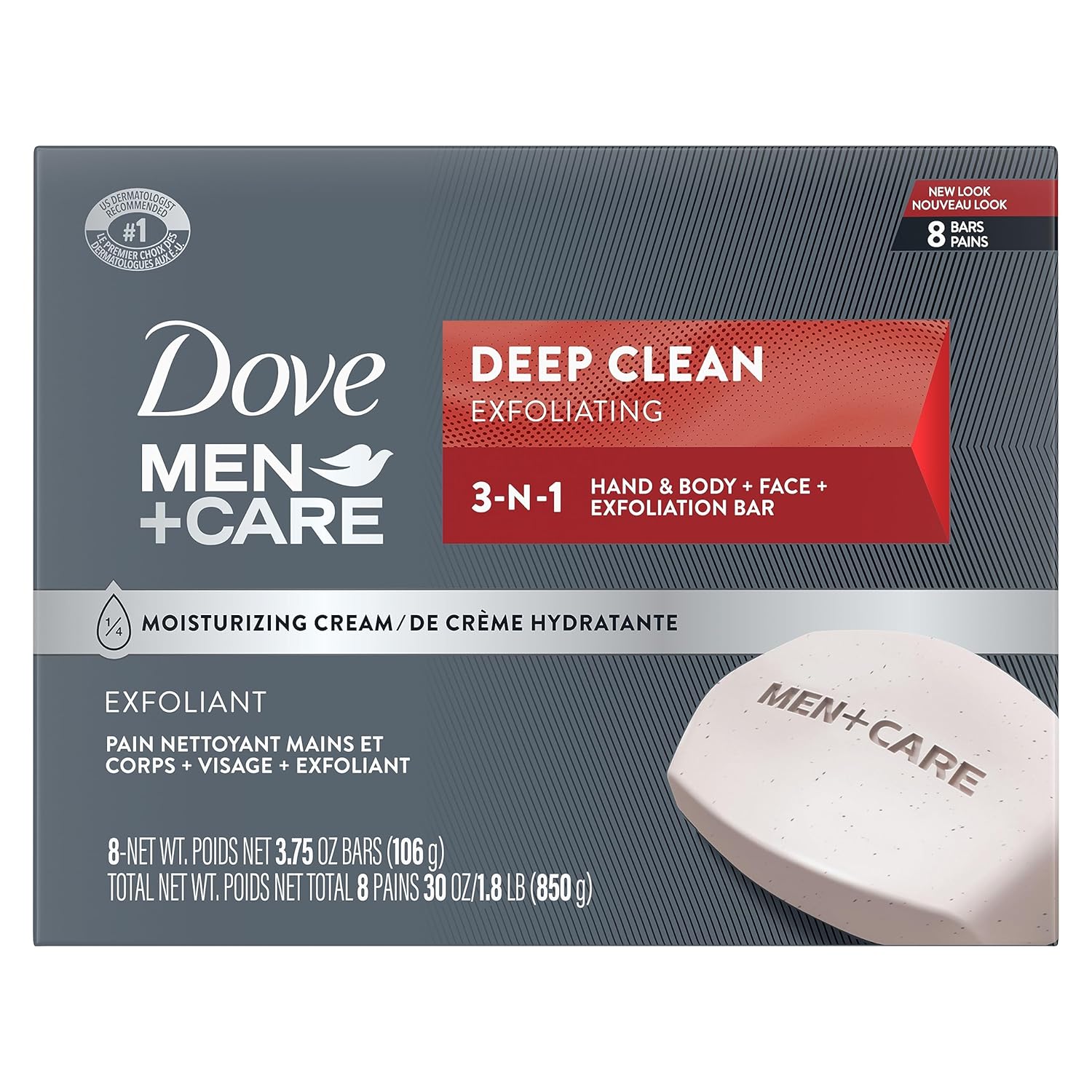 Dove Men+Care Men's Bar Soap Deep Clean 8 Bars More Moisturizing Than Bar Soap Effectively Washes Away Bacteria, Nourishes Your Skin 3.75 oz