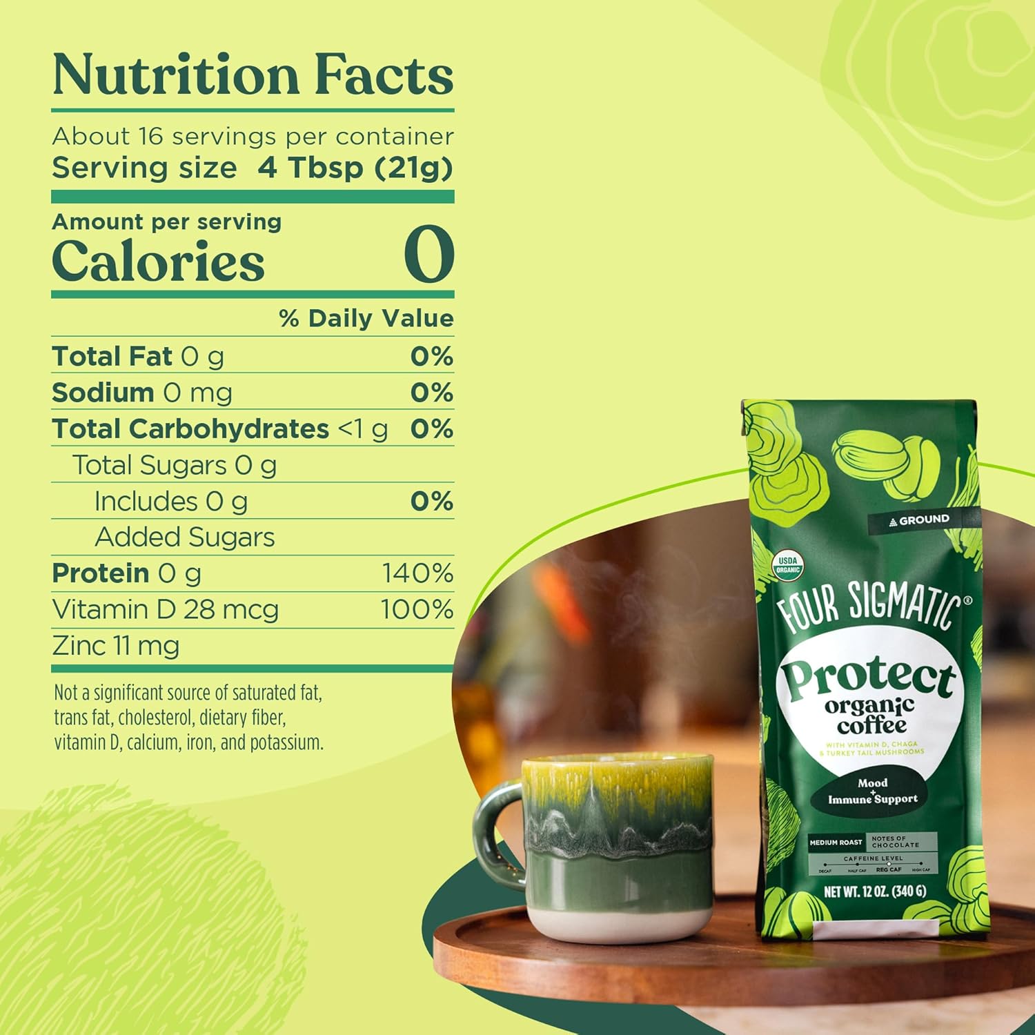 Four Sigmatic Think Mushroom Coffee | Organic Ground Coffee with Lion's Mane Mushroom and Chaga Mushroom | Nootropic Mushroom Coffee for Better Focus and Immune Support | 12oz Bag