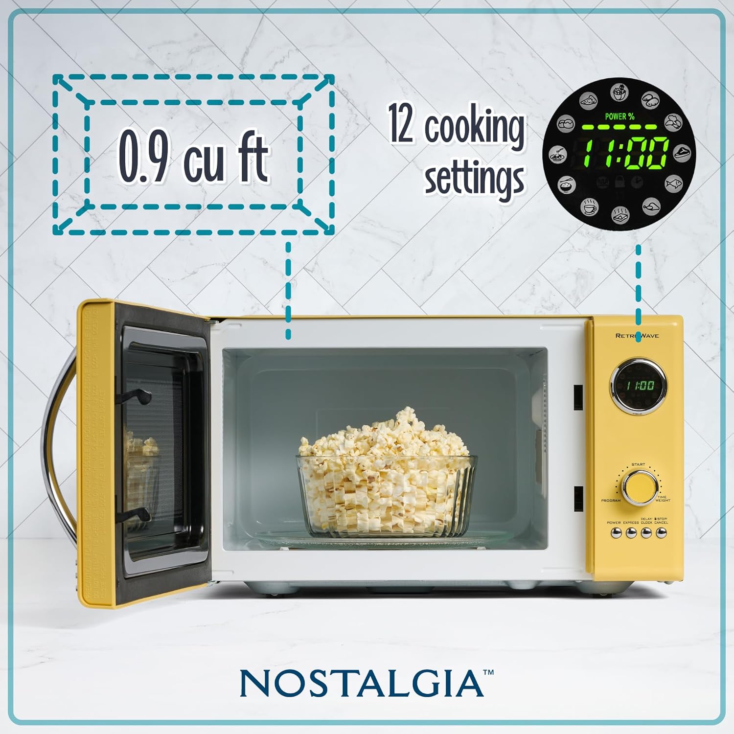 Nostalgia Retro Compact Countertop Microwave Oven - 0.7 Cu. Ft. - 700-Watts with LED Digital Display - Child Lock - Easy Clean Interior - Aqua