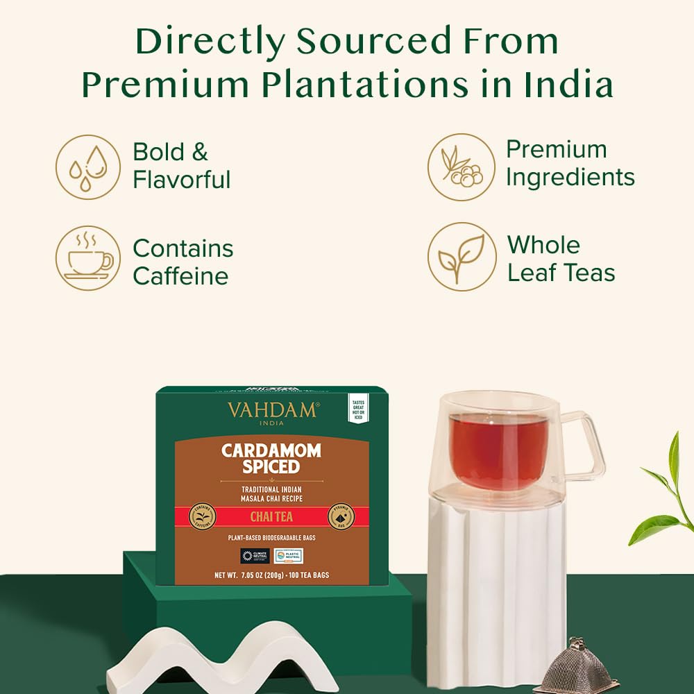 VAHDAM, Organic Turmeric Ginger Herbal Tea Bags (100 Pyramid Tea Bags) Caffeine Free, Non GMO, Gluten Free | 100% Pure Herbal Blend - Savory & Spicy | Plant-Based Tea Bags | Resealable Ziplock Pouch