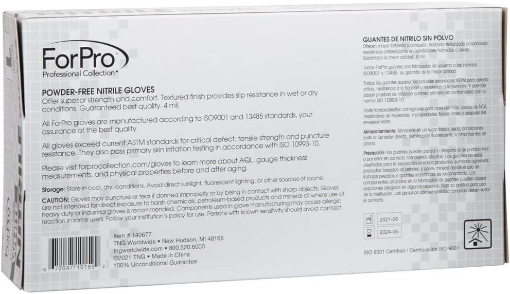 ForPro Professional Collection Disposable Nitrile Gloves, Chemical Resistant, Powder-Free, Latex-Free, Non-Sterile, Food Safe, 4 Mil, Black, Large, 100-Count