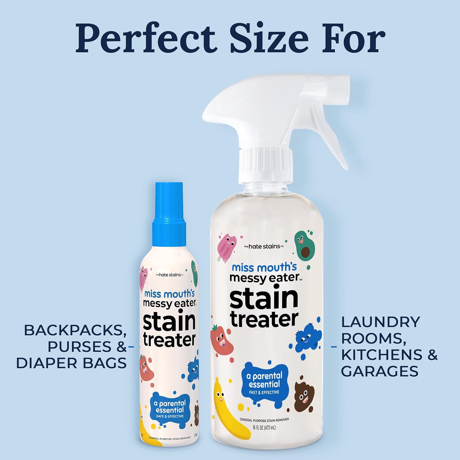 Miss Mouth's Messy Eater Stain Treater Spray - 4oz 2 Pack Stain Remover - Newborn & Baby Essentials - No Dry Cleaning Food, Grease, Coffee Off Laundry, Underwear, Fabric