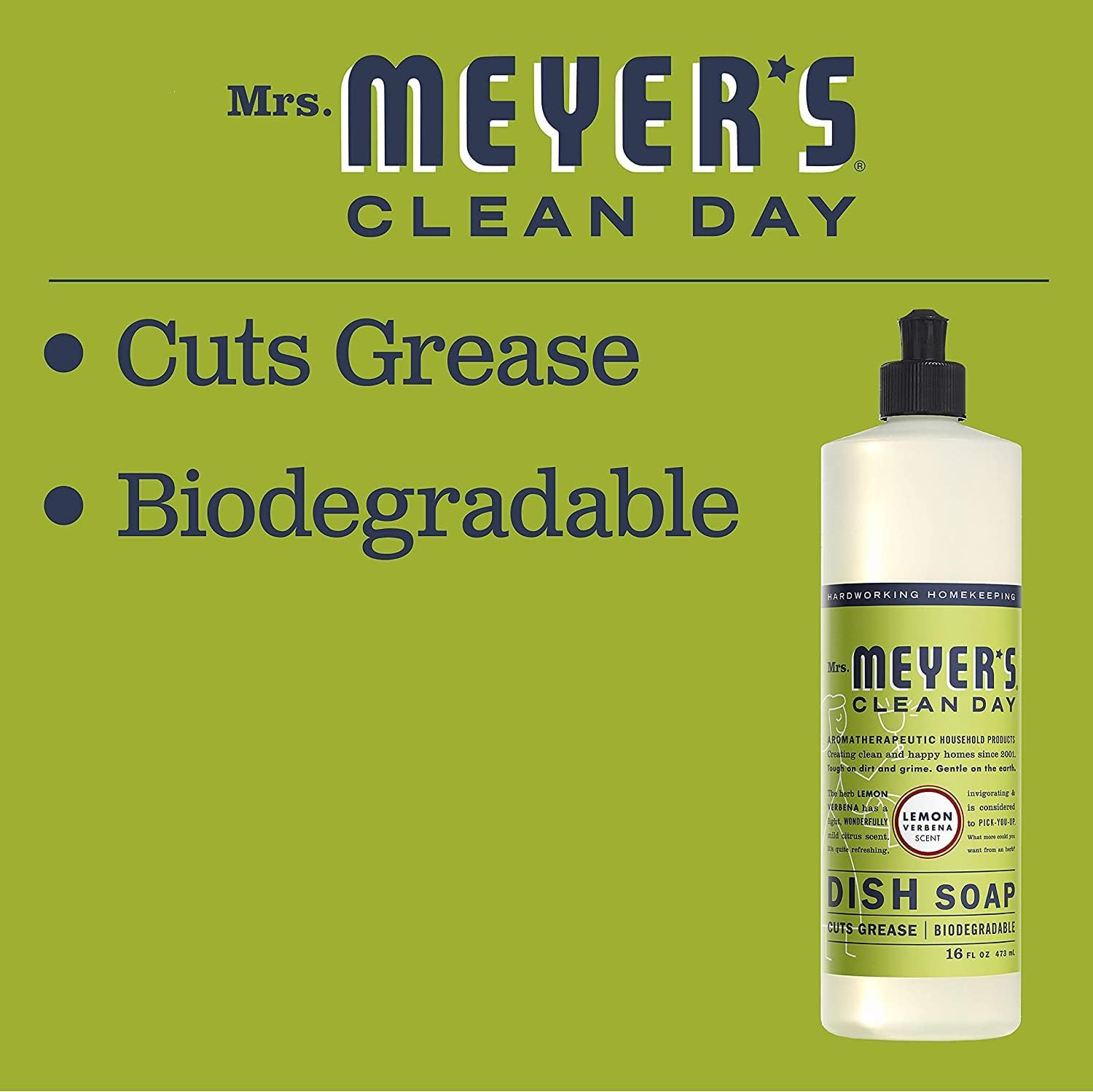 MRS. MEYER'S CLEAN DAY Liquid Dish Soap, Biodegradable Formula, Basil, 16 fl. oz - Pack of 3
