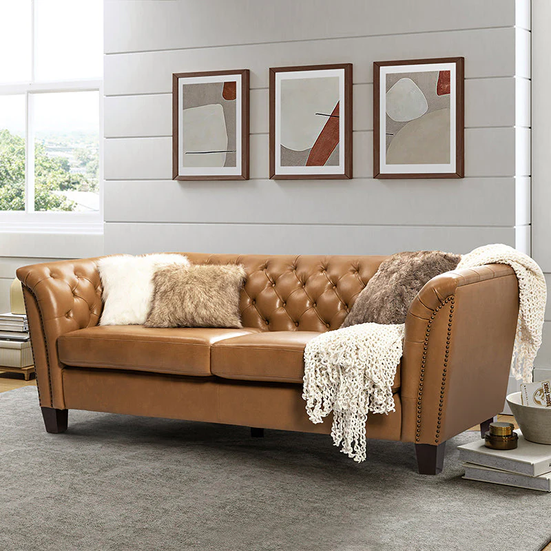 Patricio Tufted Genuine Leather Elegant Design Classic Chesterfield Sofa