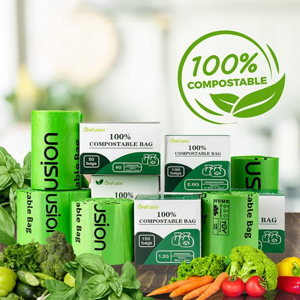 Compostable Bags for Kitchen Compost Bin, 1.2 Gallon, 125 Count, Certified by BPI and ASTM, Leakproof and Odor Control