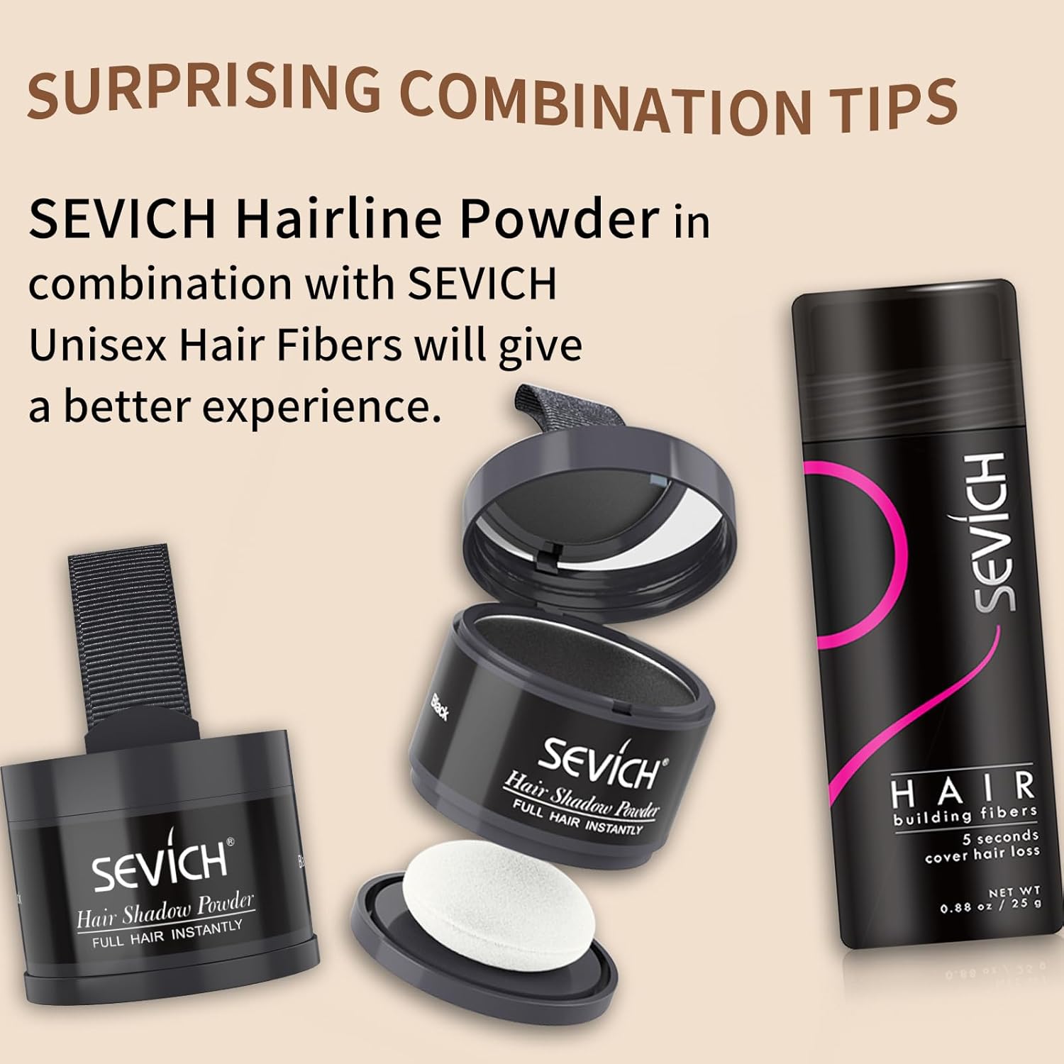 Sevich Hairline Powder，Instantly Conceals Hair Loss, Root Touch up Powder, Hair Shadow Toppers for Women & Men, Touch Up for Thinning Gray Hair, Windproof & Sweatproof, Dark Brown