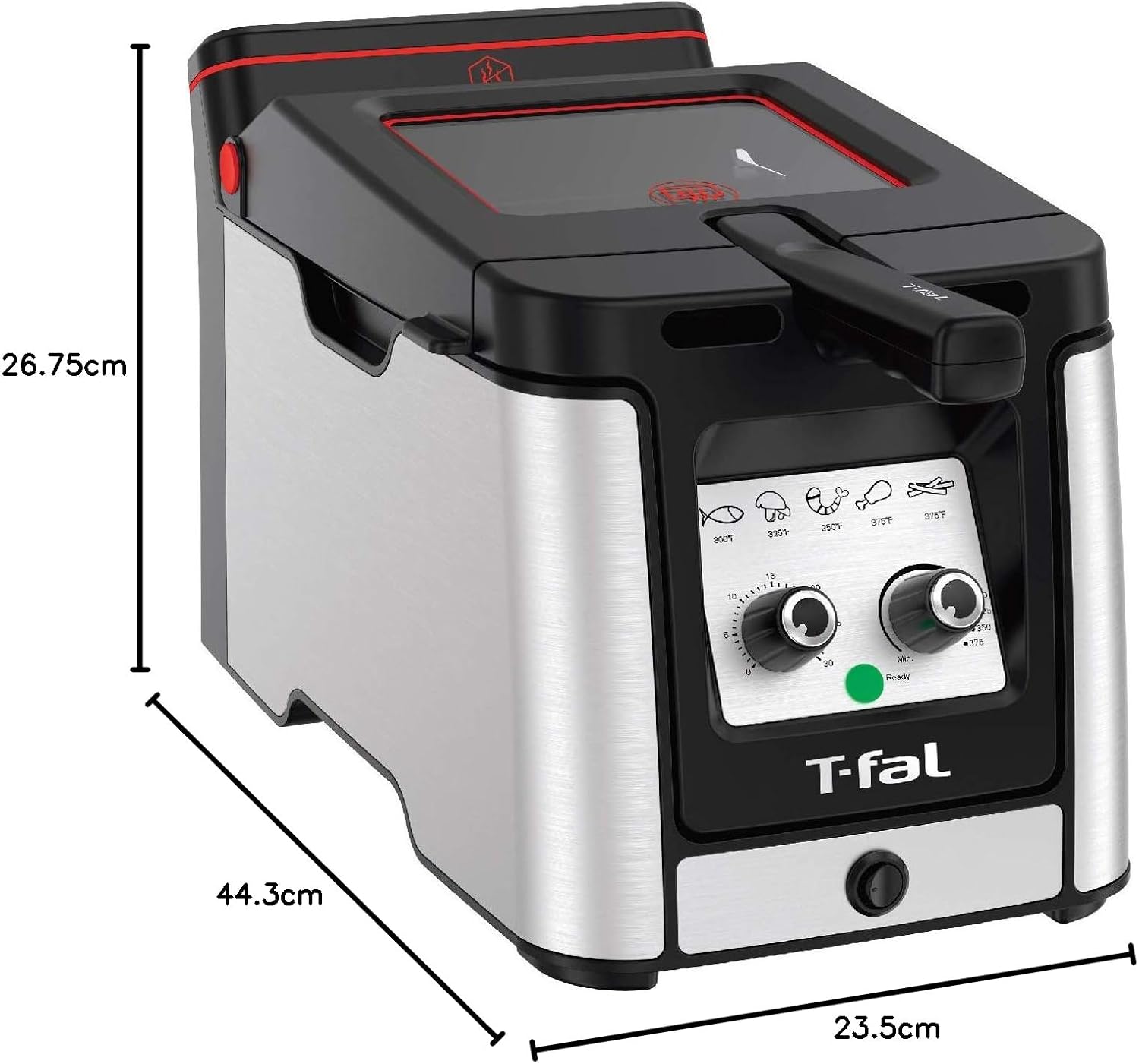 T-fal 3.5L Stainless Steel Deep Fryer with Basket, 1700W, Oil Filtration, Temp Control, Digital Timer, Dishwasher Safe Parts
