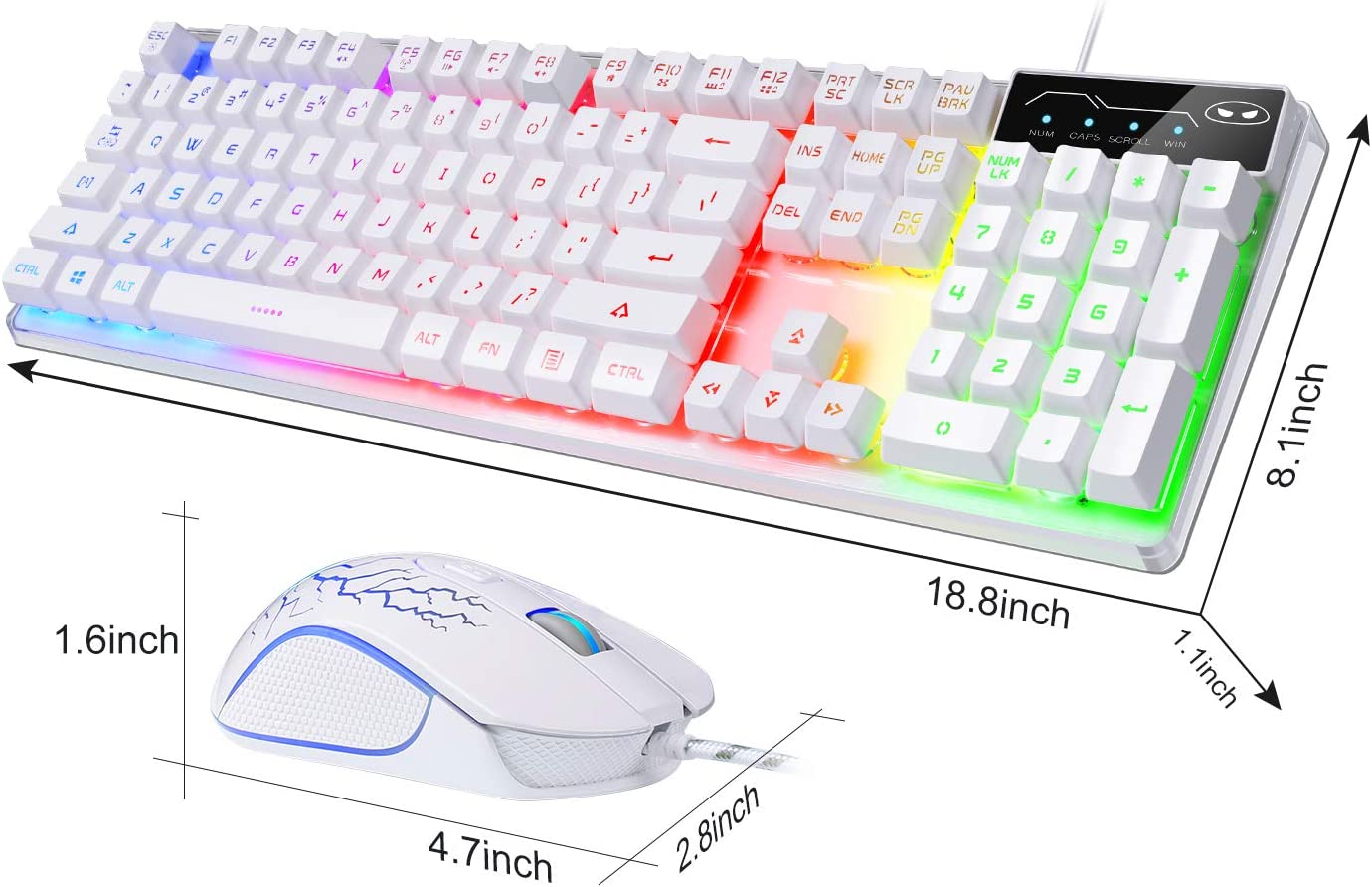 Gaming Keyboard and Mouse Combo, K1 RGB LED Backlit Keyboard with 104 Key Computer PC Gaming Keyboard for PC/Laptop(White)