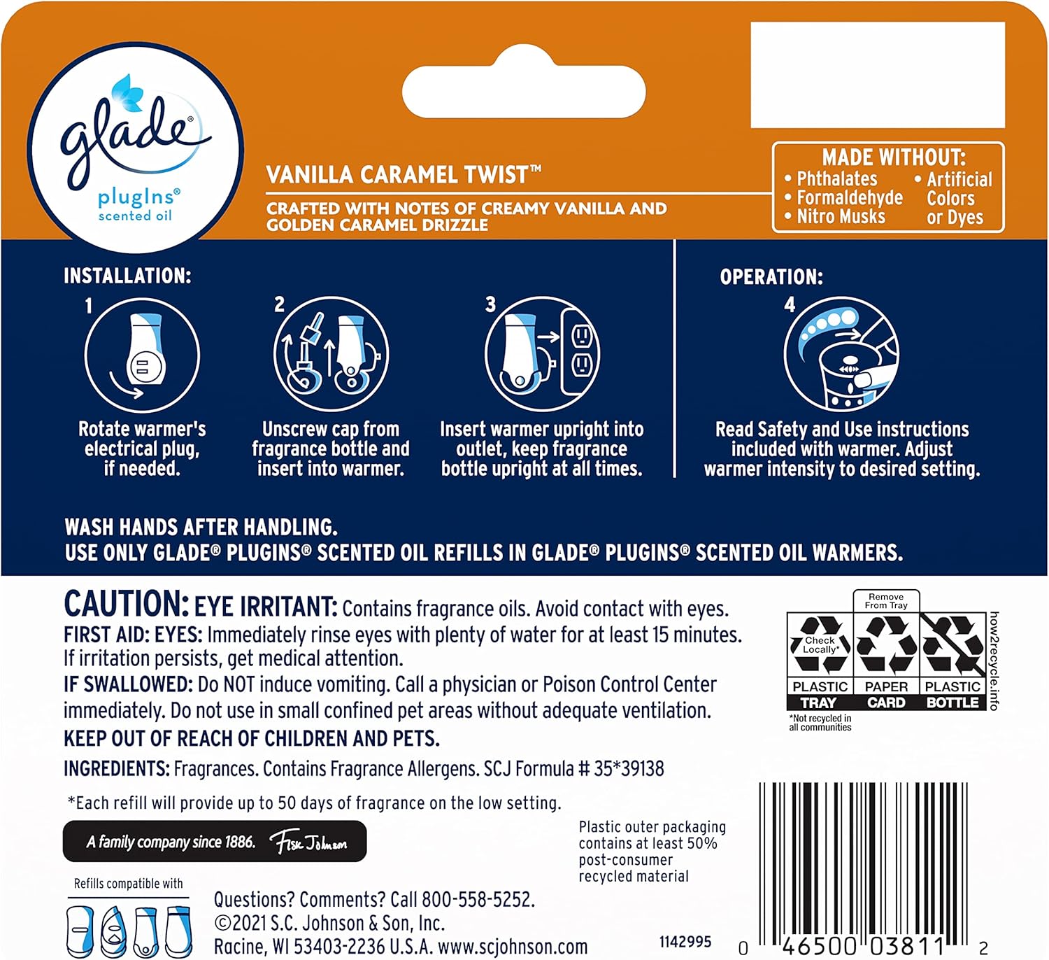 Glade PlugIns Refills Air Freshener, Scented and Essential Oils for Home and Bathroom, Apple Cinnamon, 3.35 Fl Oz, 5 Count