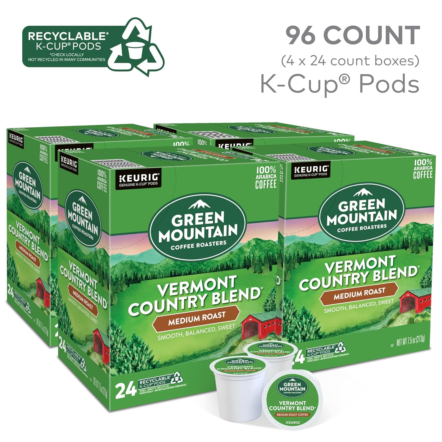Green Mountain Coffee Roasters Half Caff Keurig Single-Serve K-Cup pods, Medium Roast Coffee, 72 Count (6 Packs of 12)