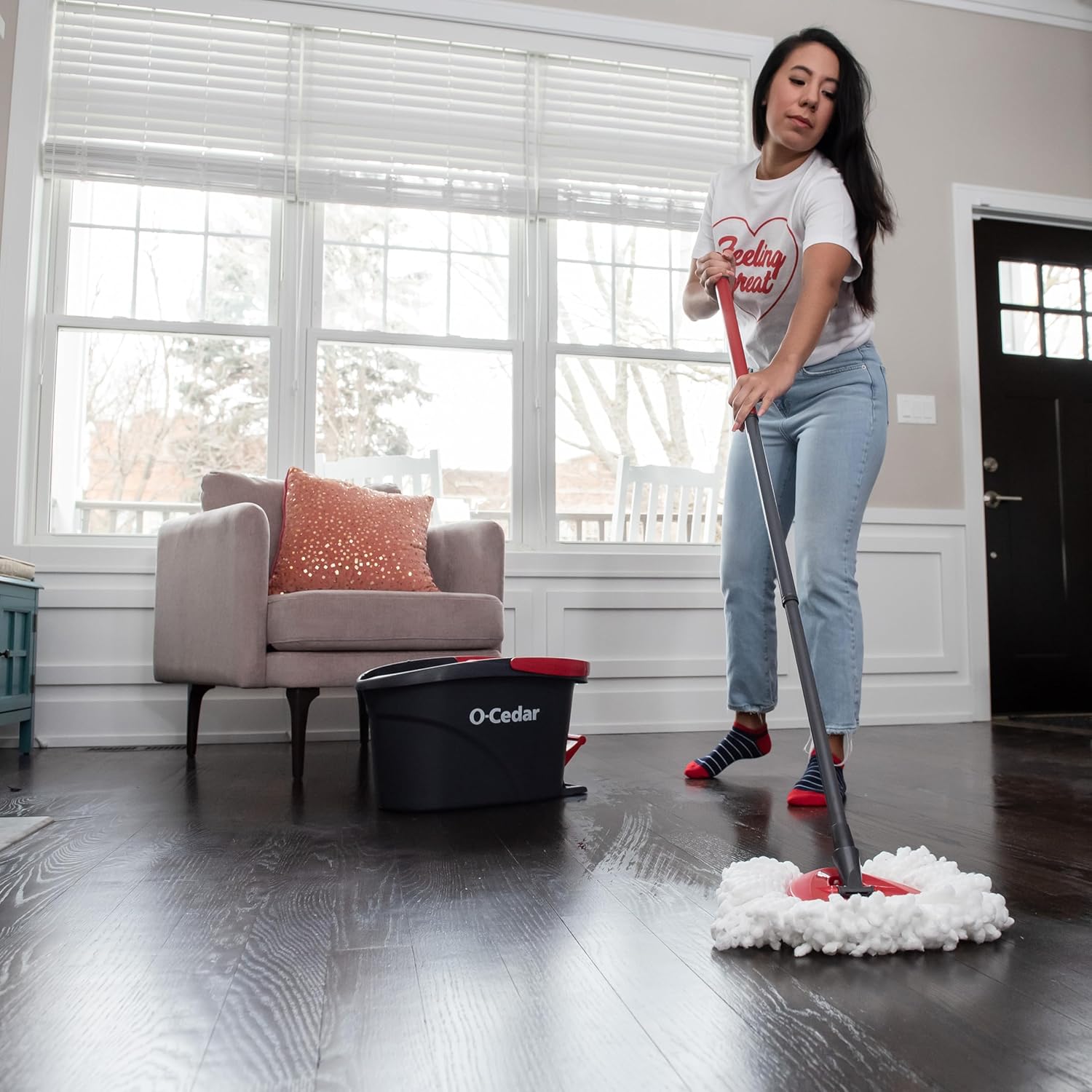 O-Cedar EasyWring Spin Mop & Bucket System +2 Power Refills with Citrus Cleaning PACS (Variety Pack)