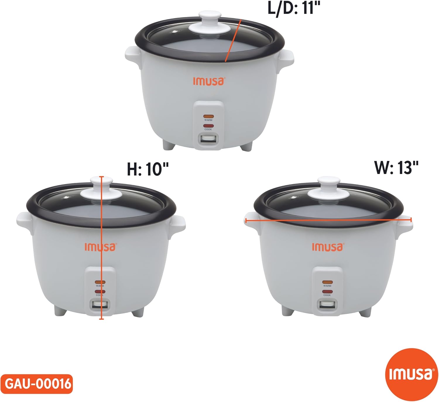 IMUSA USA GAU-00011 Electric Nonstick Rice Cooker 3-Cup (Uncooked) 6-Cup (Cooked), White