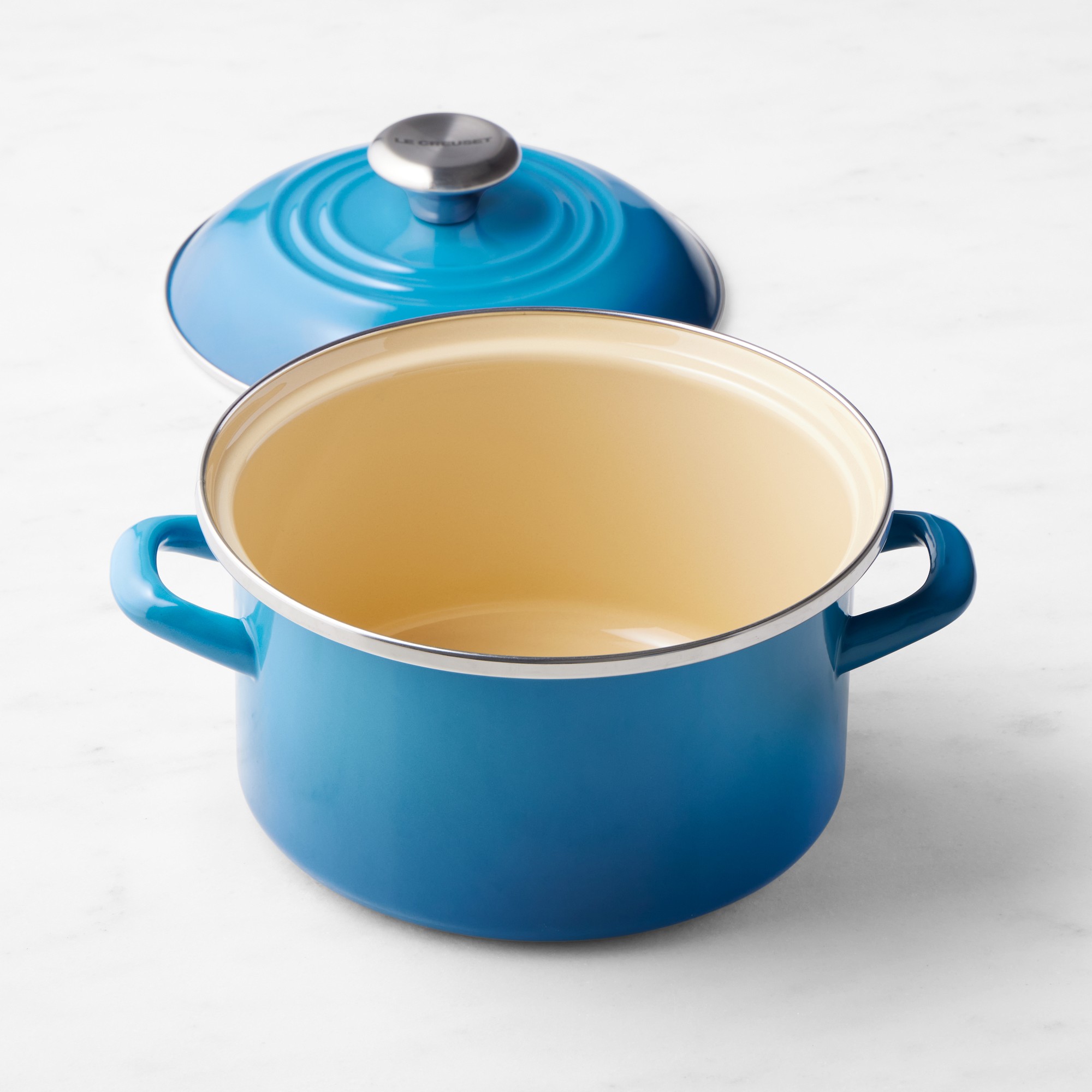 Le Creuset Enameled-Steel Stock Pot with Stainless-Steel Knob