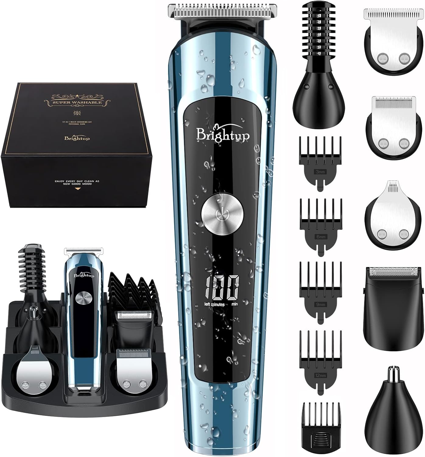 Brightup Beard Trimmer for Men - Electric Razor & Shaver, Cordless Hair Clippers Trimmers Set, IPX7 Waterproof Mens Grooming Kit for Shaving Face, Mustache, Body, Ear, Nose Hair Trimmer, Gifts for Men