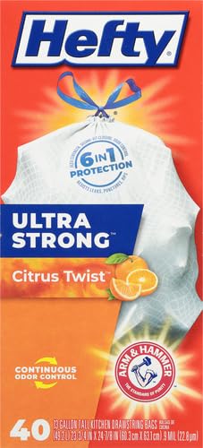 Hefty Ultra Strong Tall Kitchen Trash Bags, Citrus Twist Scent, 13 Gallon, 40 Count