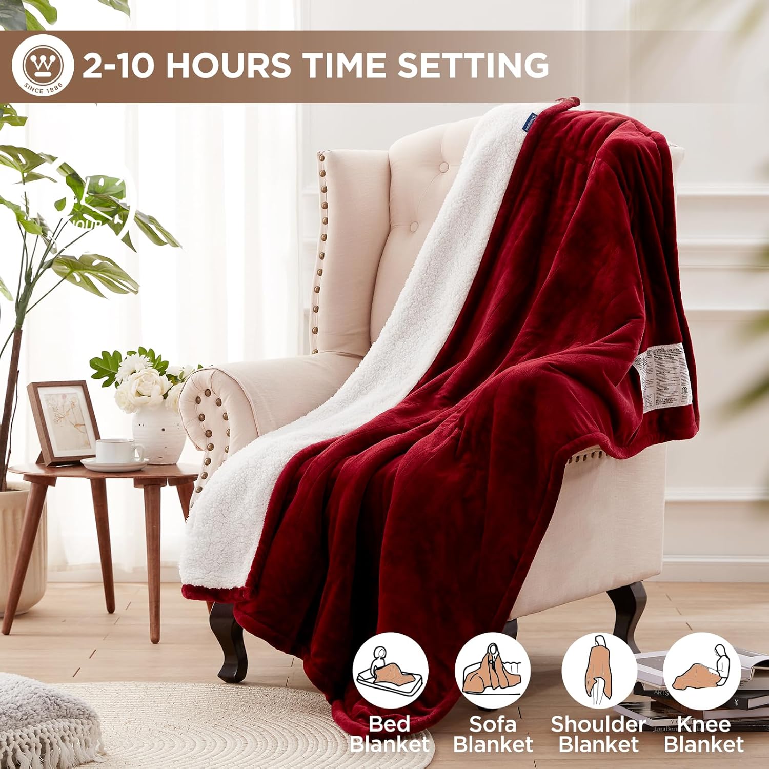 Westinghouse Heated Throw Blanket, Soft Flannel to Sherpa Electric Throw with 6 Heating Levels, 2-10 Hours Time Settings, Fast Heating, Machine Washable 50x60 Inch, Charcoal