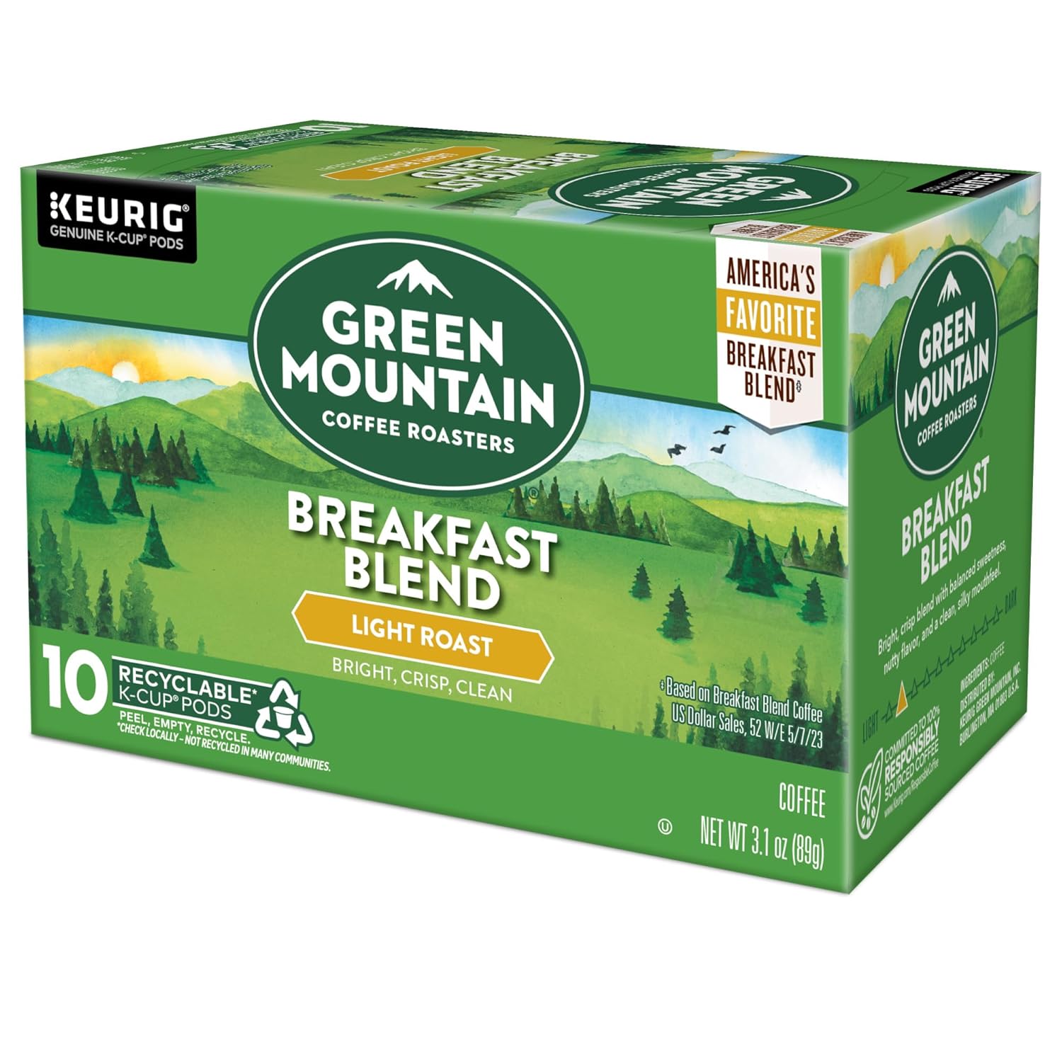 Green Mountain Coffee Roasters Breakfast Blend Single-Serve Keurig K-Cup Pods, Light Roast Coffee, 96 Count