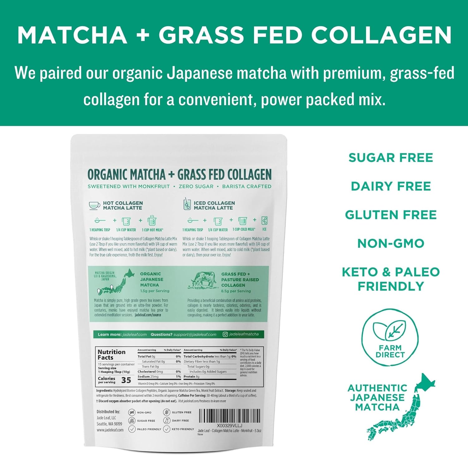 Jade Leaf Matcha Organic Café Style Sweetened Matcha Latte Premium Barista Crafted Mix - Original - Authentically Japanese (5.3 Ounce Pouch)